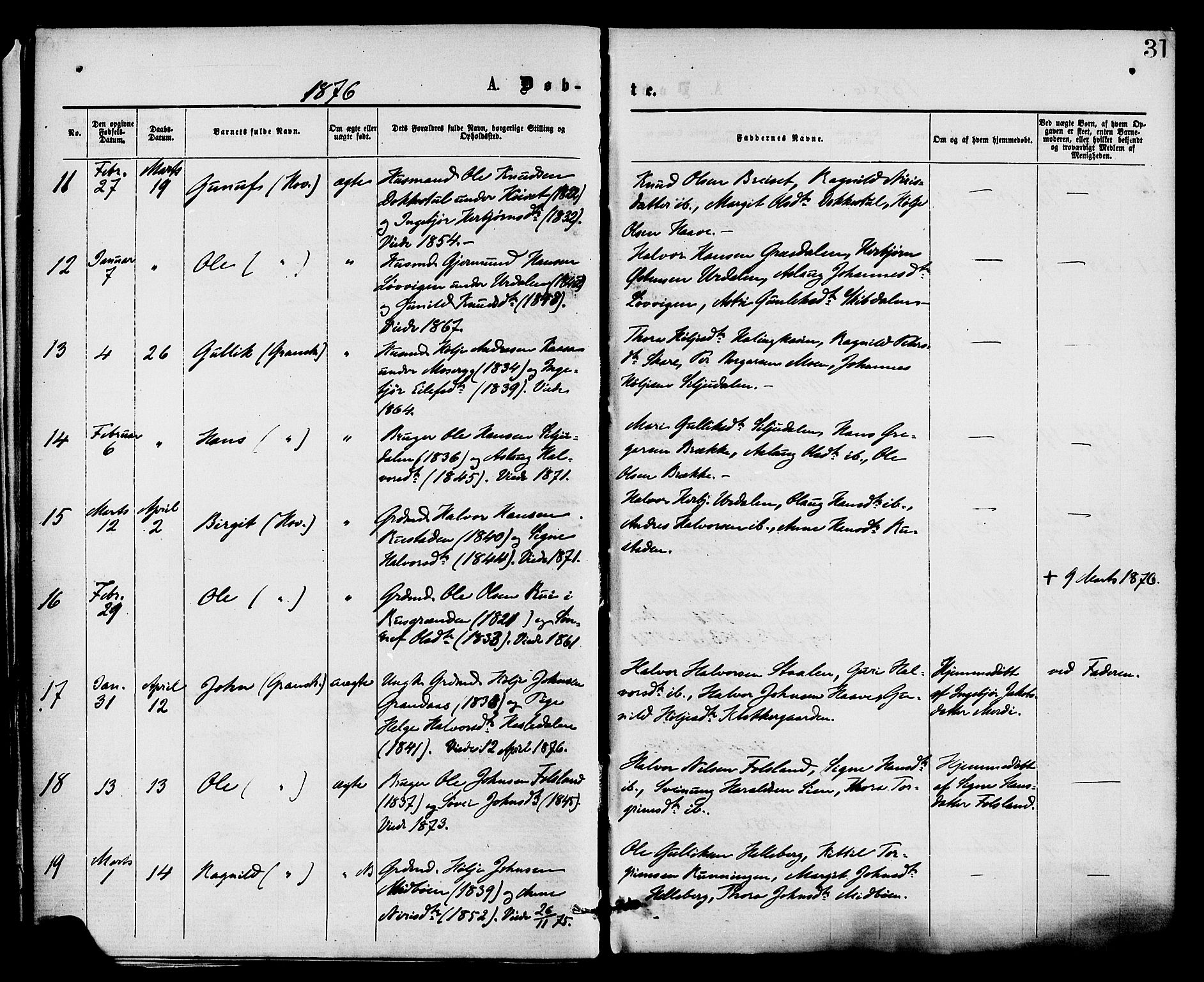 Gransherad kirkebøker, SAKO/A-267/F/Fa/L0004: Parish register (official) no. I 4, 1871-1886, p. 31
