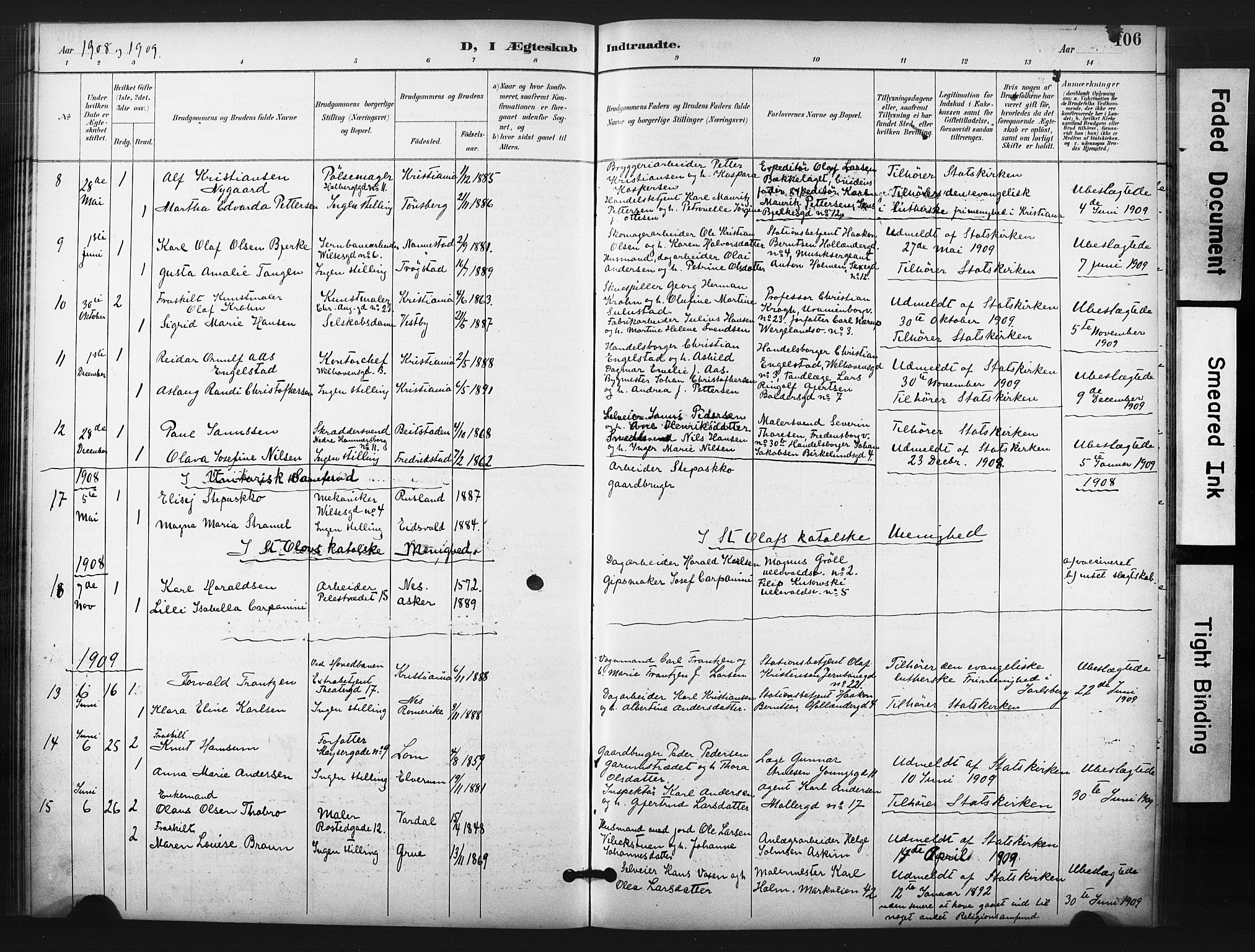 Trefoldighet prestekontor Kirkebøker, SAO/A-10882/F/Fg/L0001: Parish register (official) no. VII 1, 1892-1923, p. 106
