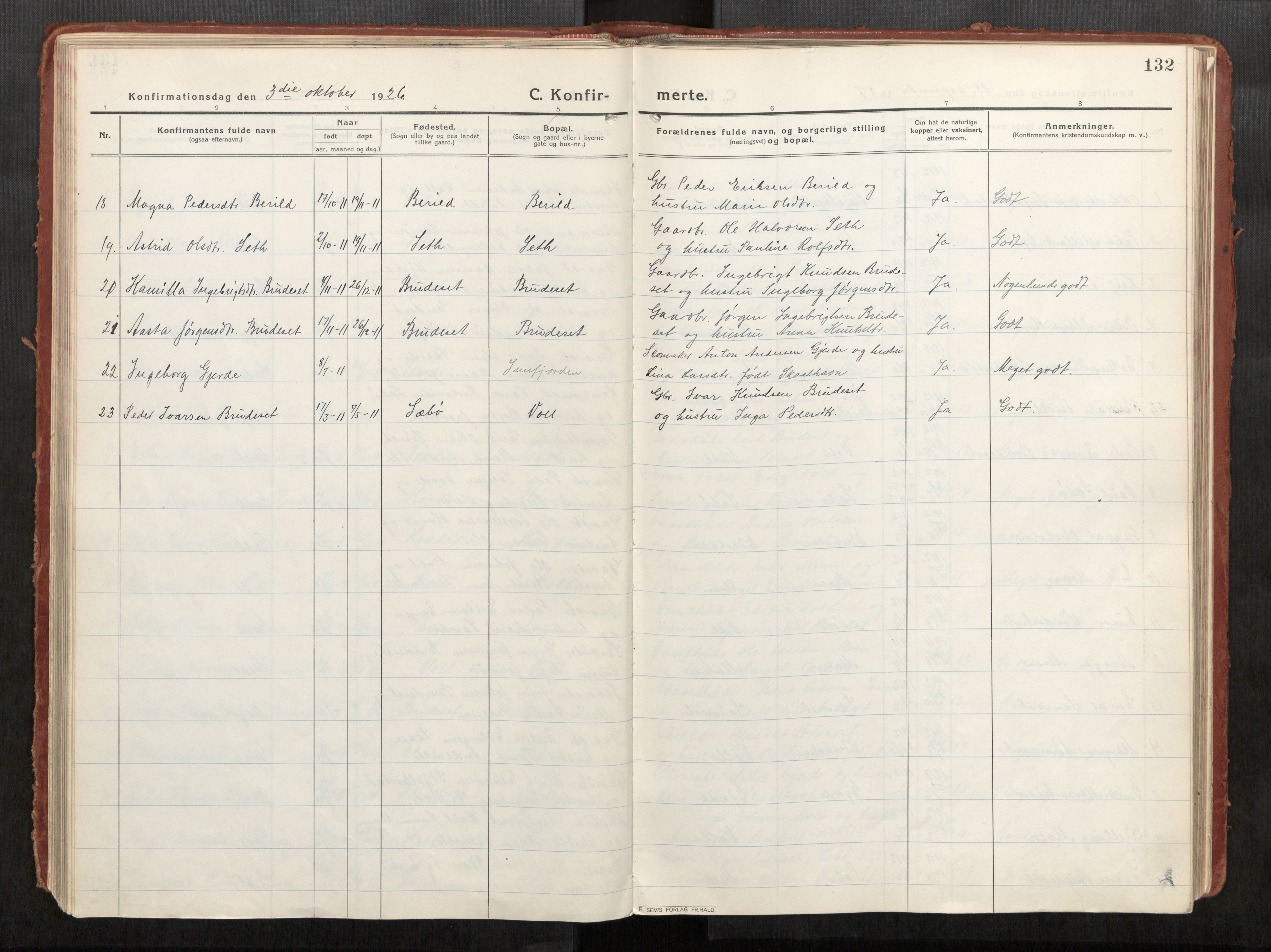 Eid sokneprestkontor, AV/SAT-A-1254: Parish register (official) no. 543A04, 1916-1956, p. 132