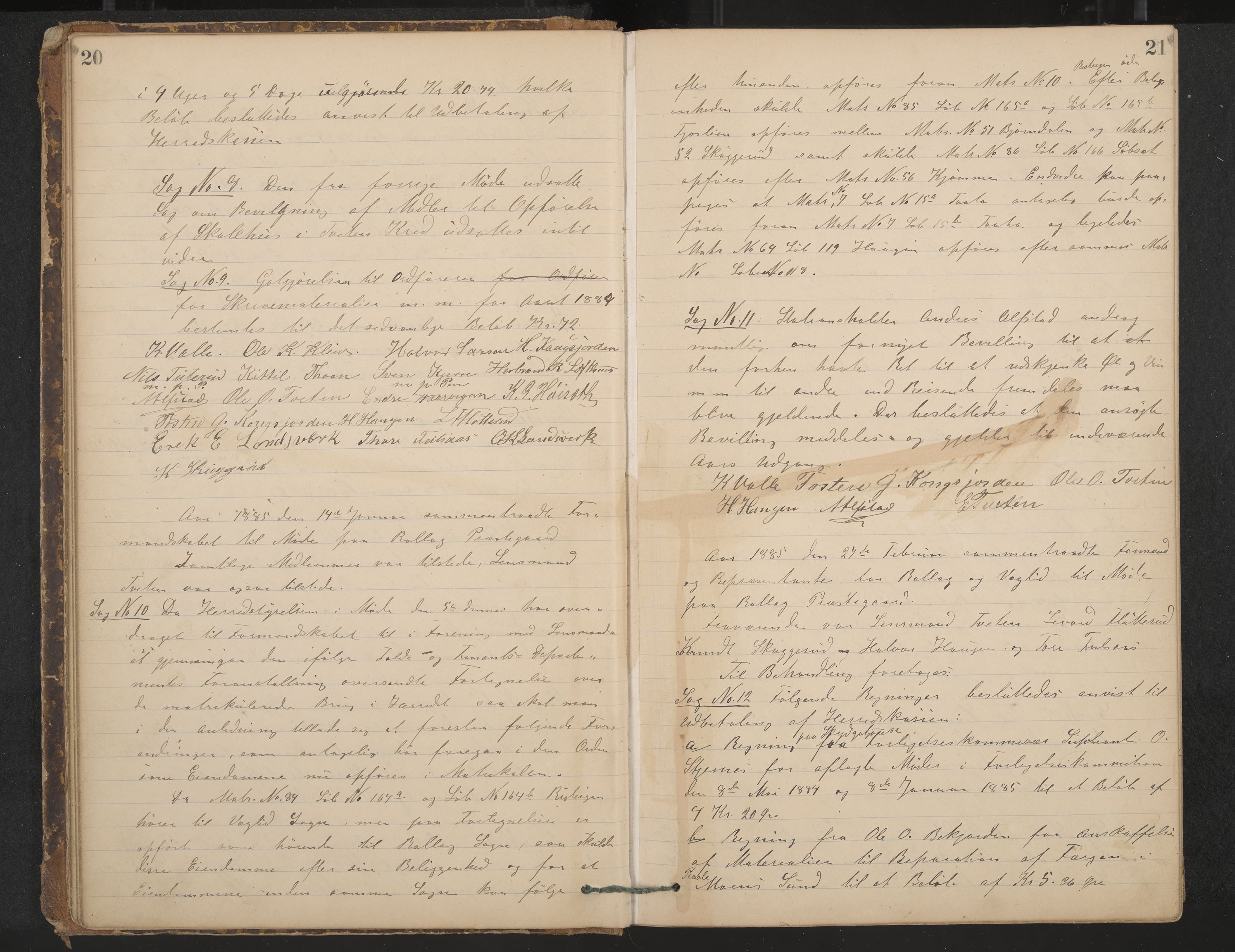 Rollag formannskap og sentraladministrasjon, IKAK/0632021-2/A/Aa/L0003: Møtebok, 1884-1897, p. 20-21