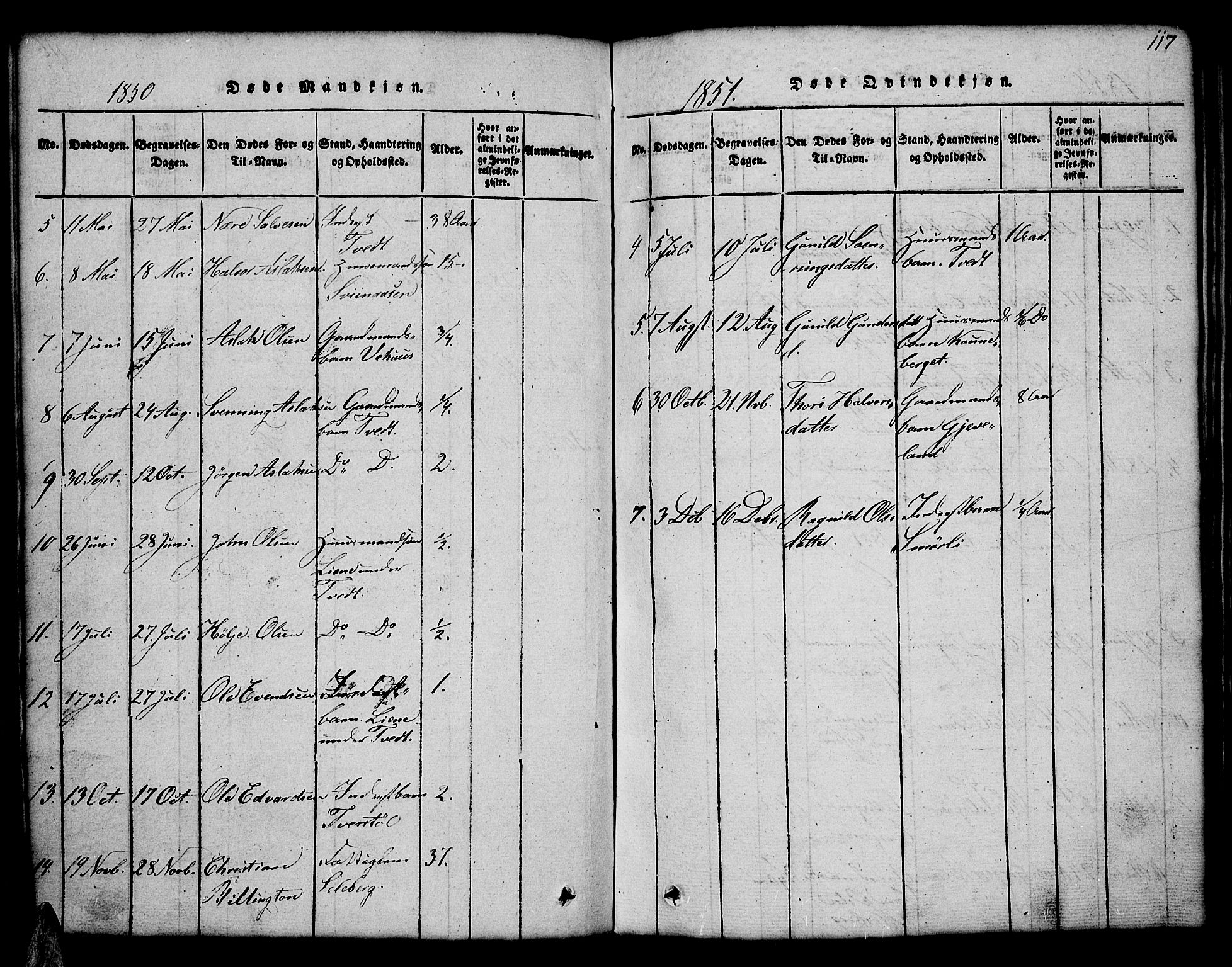 Åmli sokneprestkontor, AV/SAK-1111-0050/F/Fb/Fbc/L0001: Parish register (copy) no. B 1, 1816-1867, p. 117