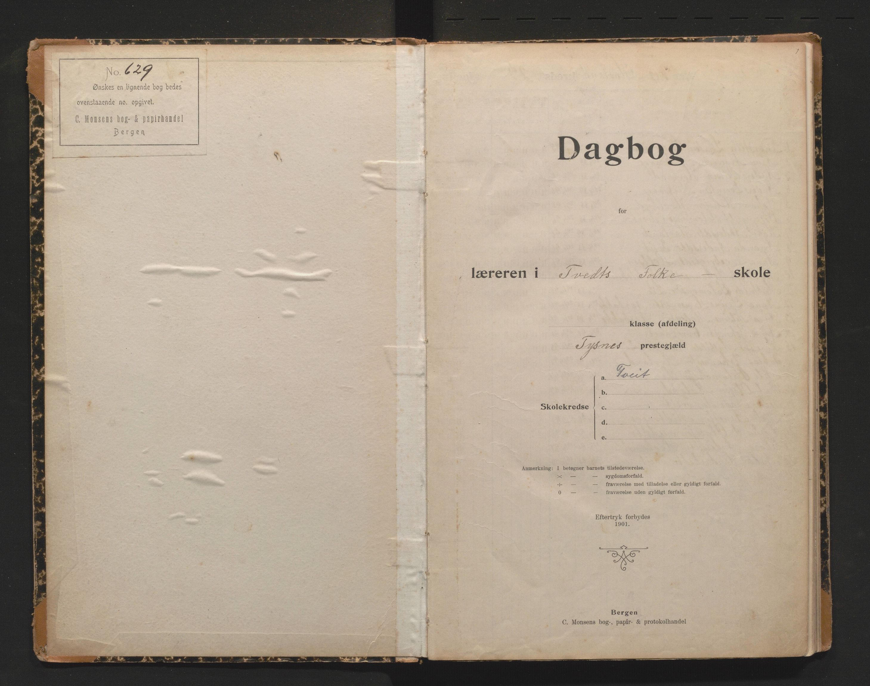 Tysnes kommune. Barneskulane, IKAH/1223-231/G/Ga/Gab/L0002: Dagbok for Tveit skule, 1901-1919