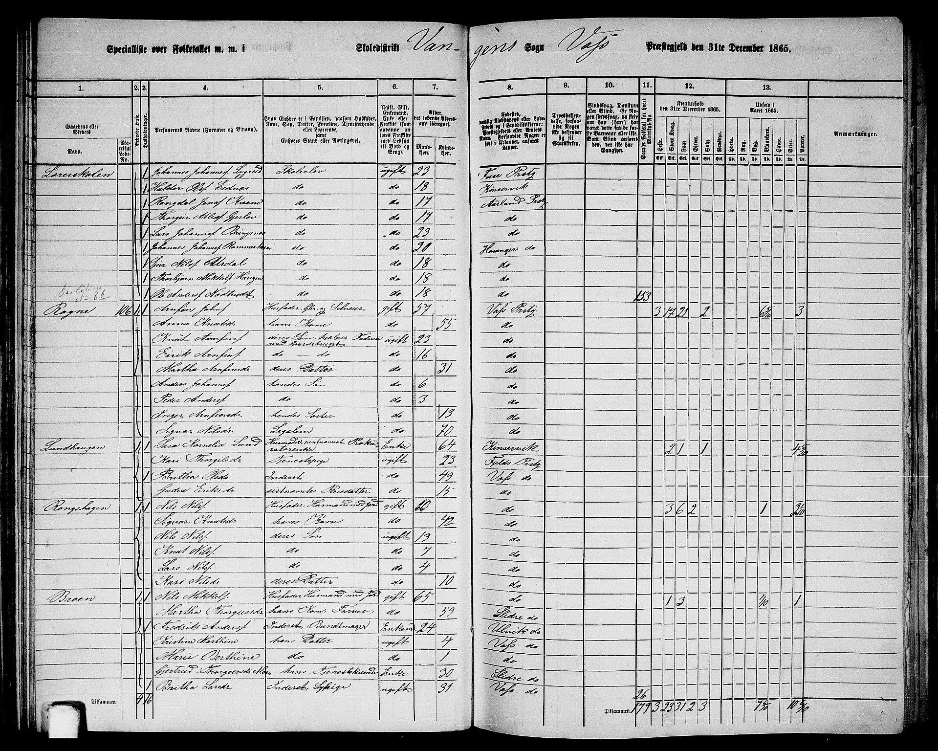 RA, 1865 census for Voss, 1865, p. 63