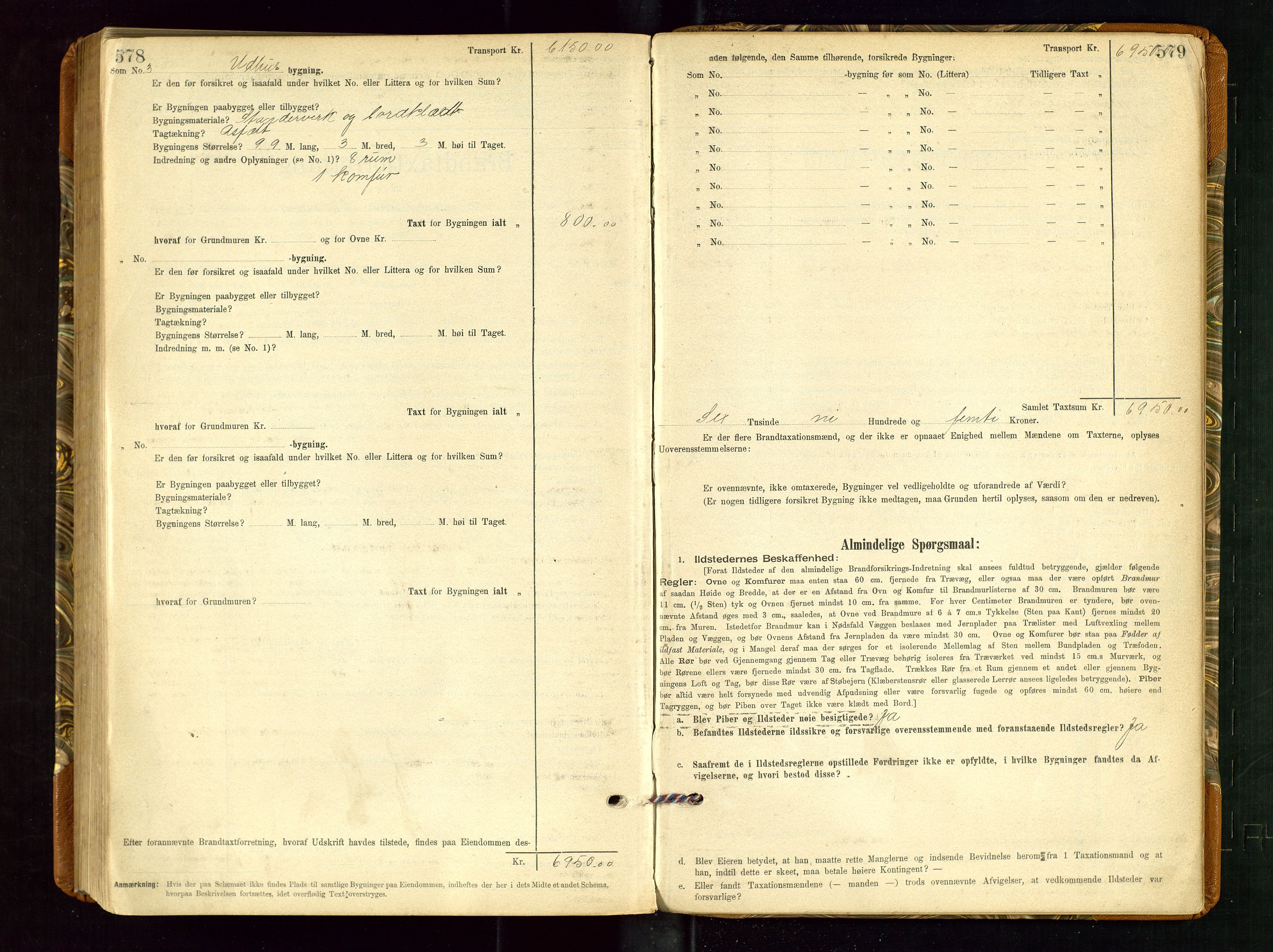 Torvestad lensmannskontor, AV/SAST-A-100307/1/Gob/L0002: "Brandtakstprotokol for Lensmanden i Torvestad", 1900-1905, p. 578-579