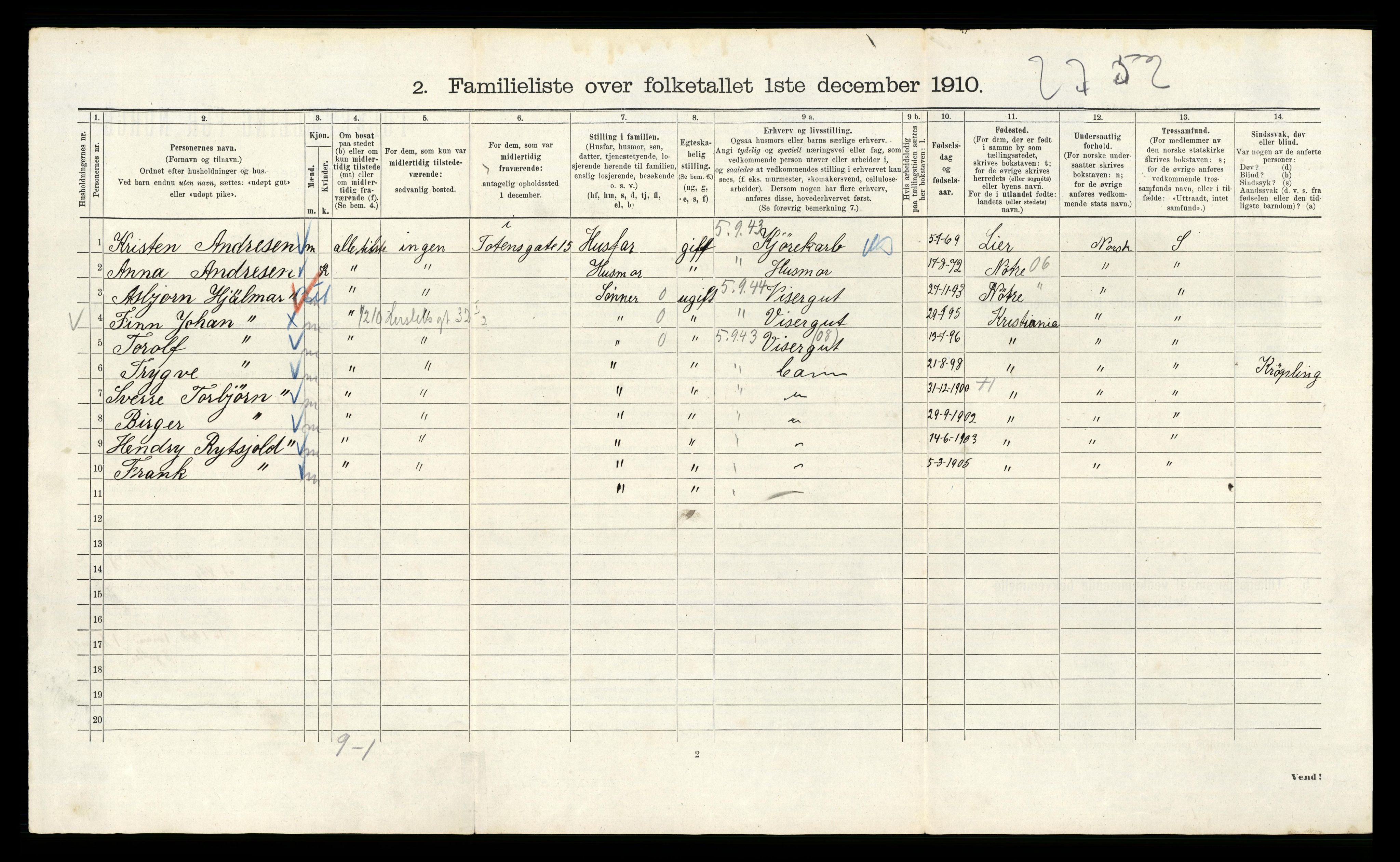 RA, 1910 census for Kristiania, 1910, p. 110690