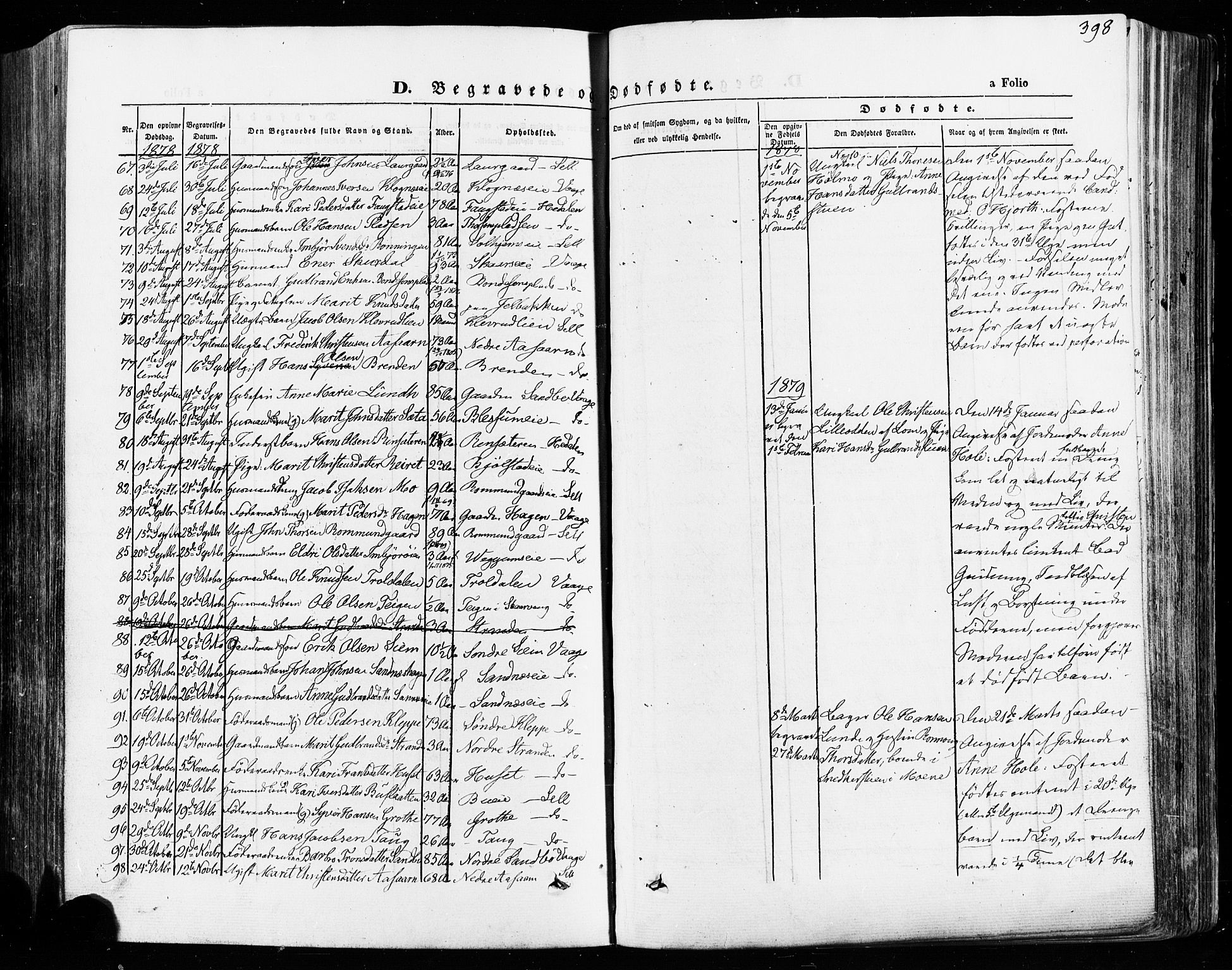 Vågå prestekontor, SAH/PREST-076/H/Ha/Haa/L0007: Parish register (official) no. 7 /1, 1872-1886, p. 398