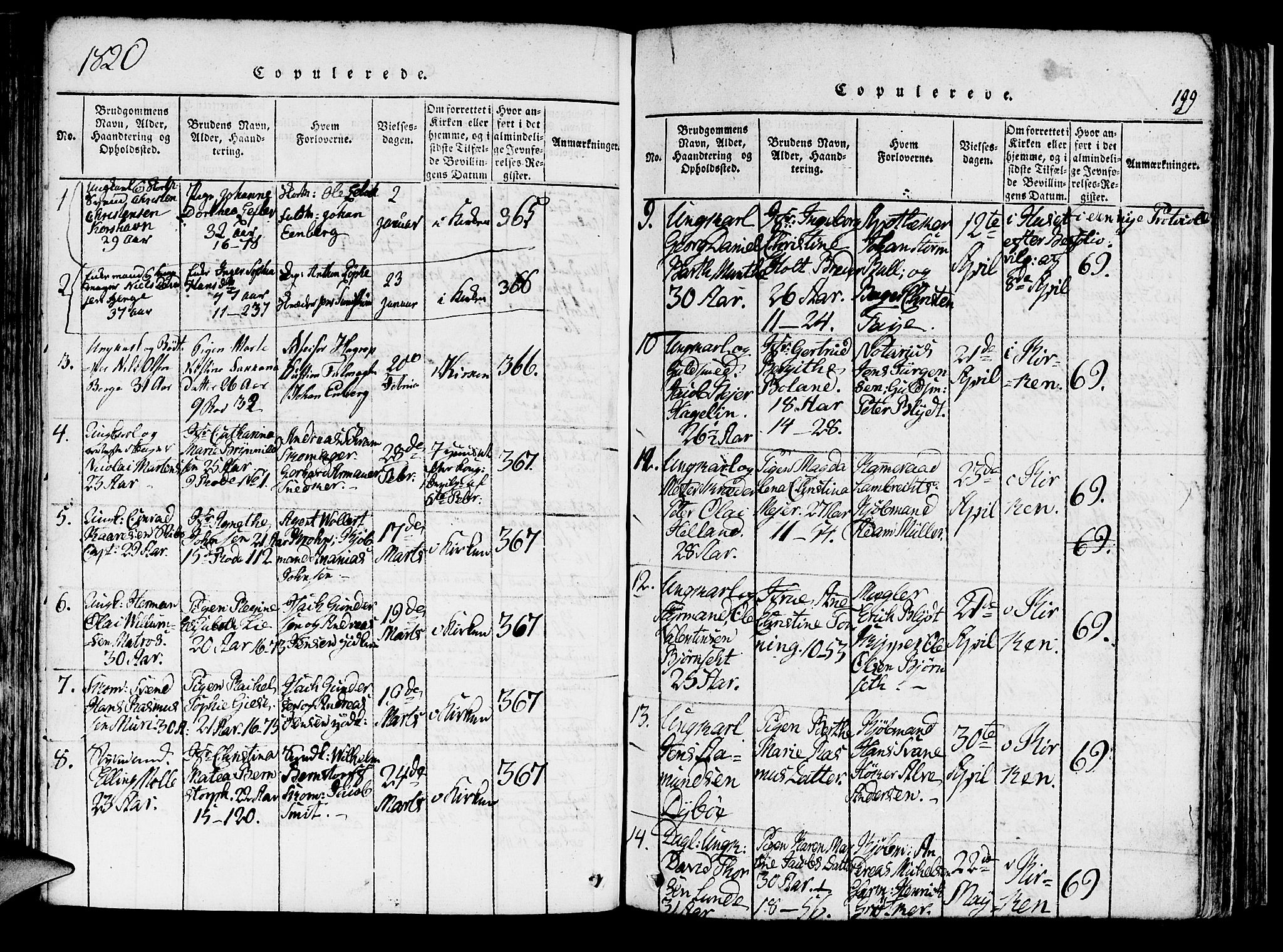 Domkirken sokneprestembete, SAB/A-74801/H/Haa/L0010: Parish register (official) no. A 10, 1816-1821, p. 199