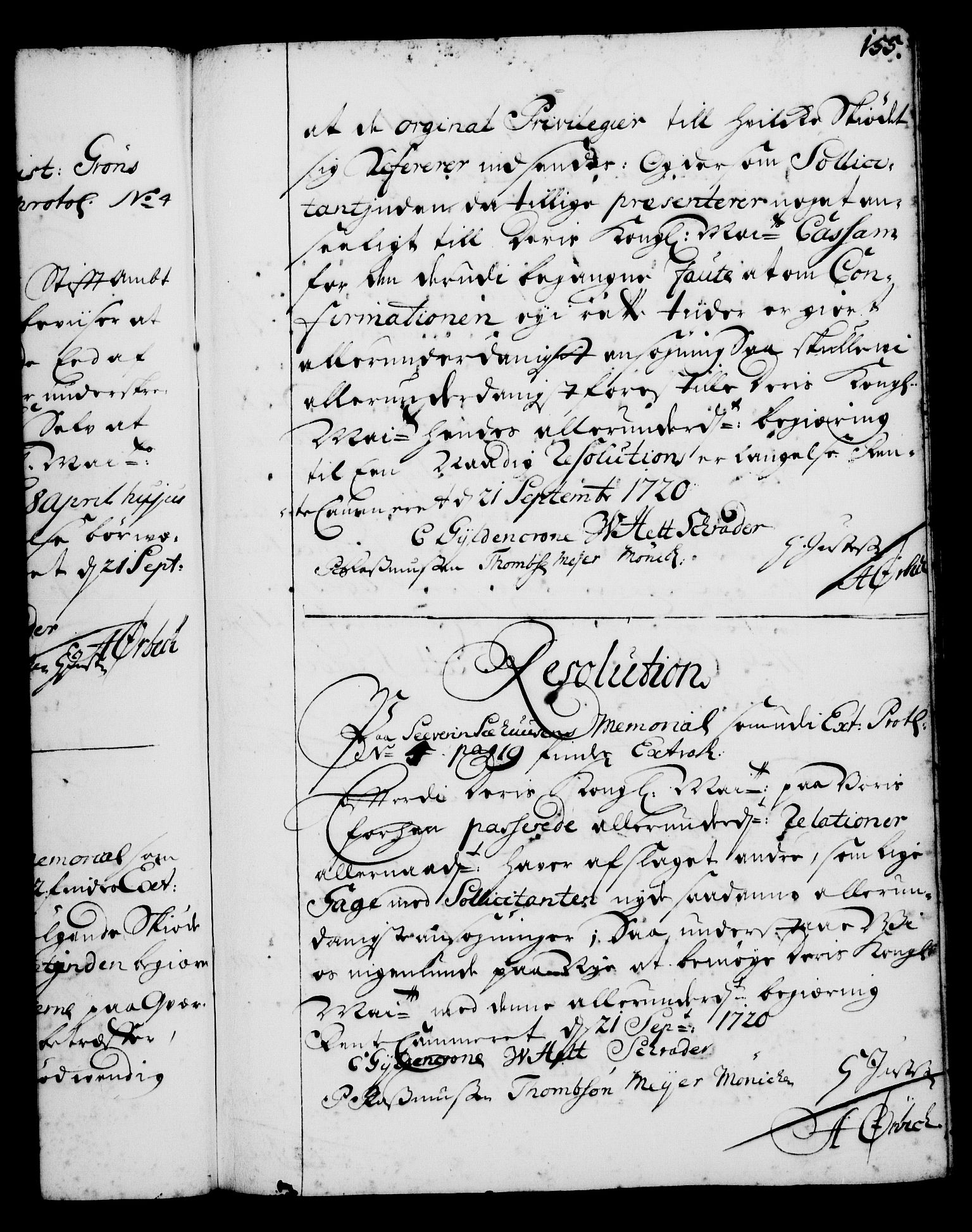 Rentekammeret, Kammerkanselliet, RA/EA-3111/G/Gg/Gga/L0001: Norsk ekspedisjonsprotokoll med register (merket RK 53.1), 1720-1723, p. 155