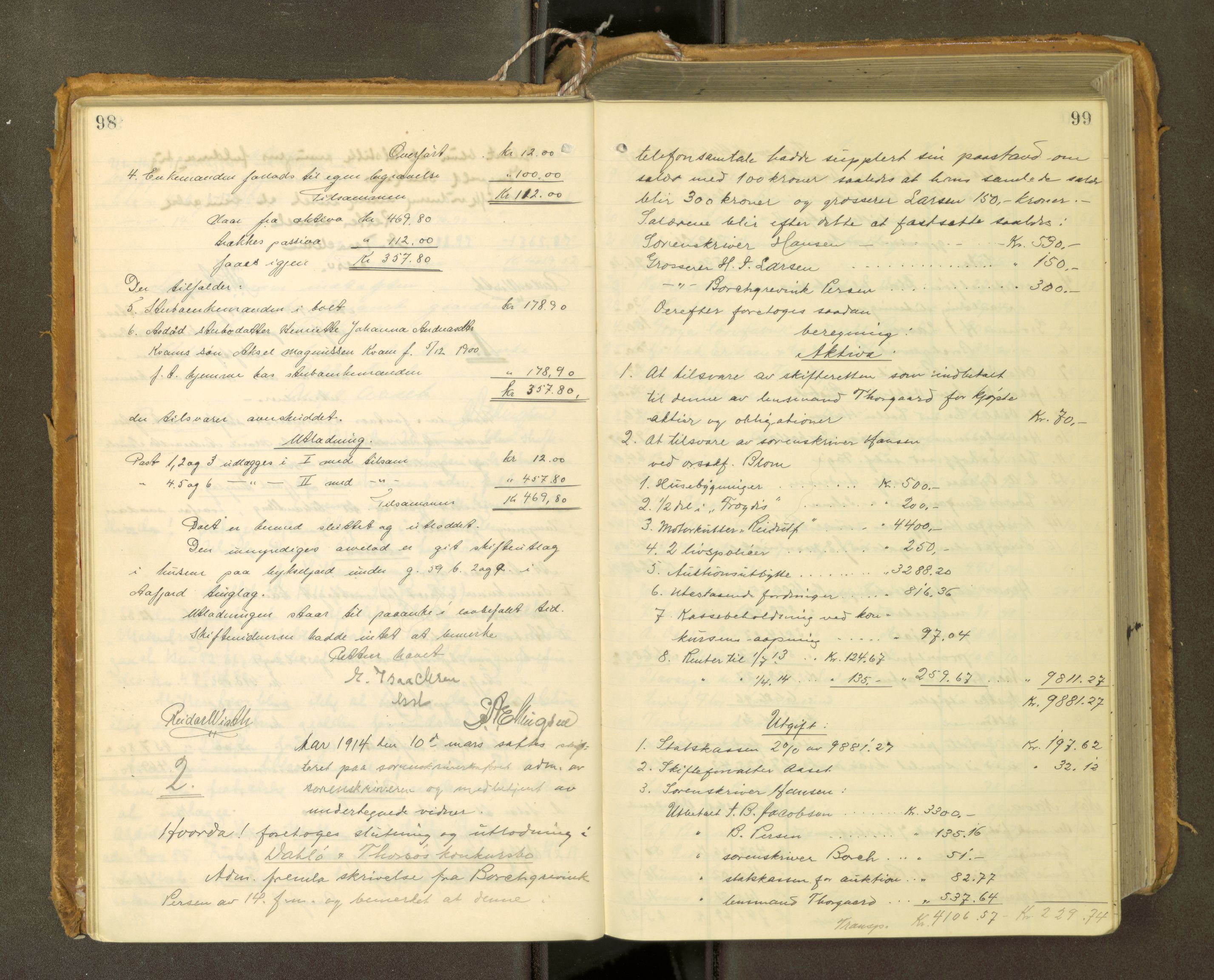 Fosen sorenskriveri, AV/SAT-A-1107/1/3/3A/L0031: Skifteutlodningsprotokoll nr. 10, 1913-1919, p. 98-99