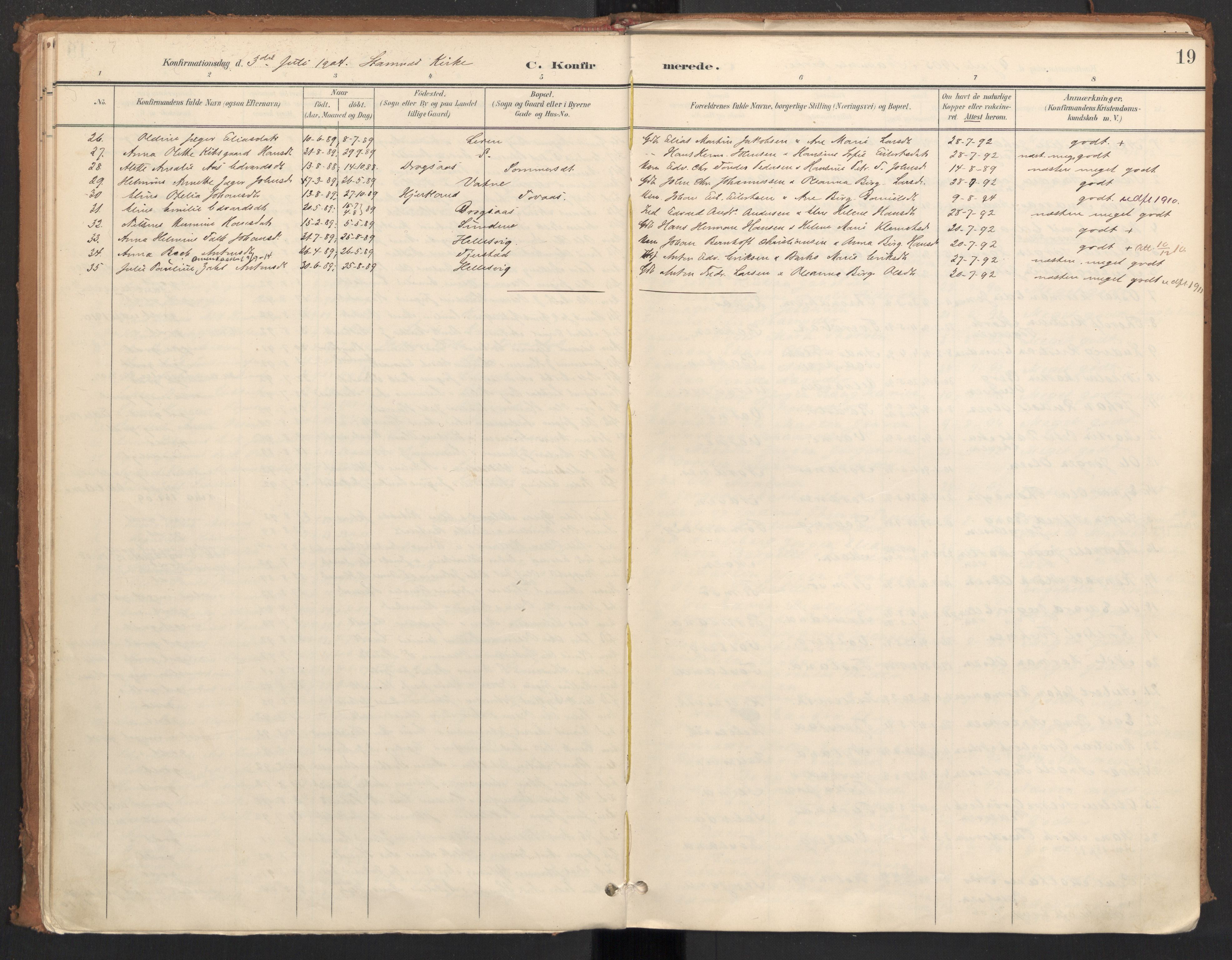 Ministerialprotokoller, klokkerbøker og fødselsregistre - Nordland, AV/SAT-A-1459/831/L0472: Parish register (official) no. 831A03, 1897-1912, p. 19