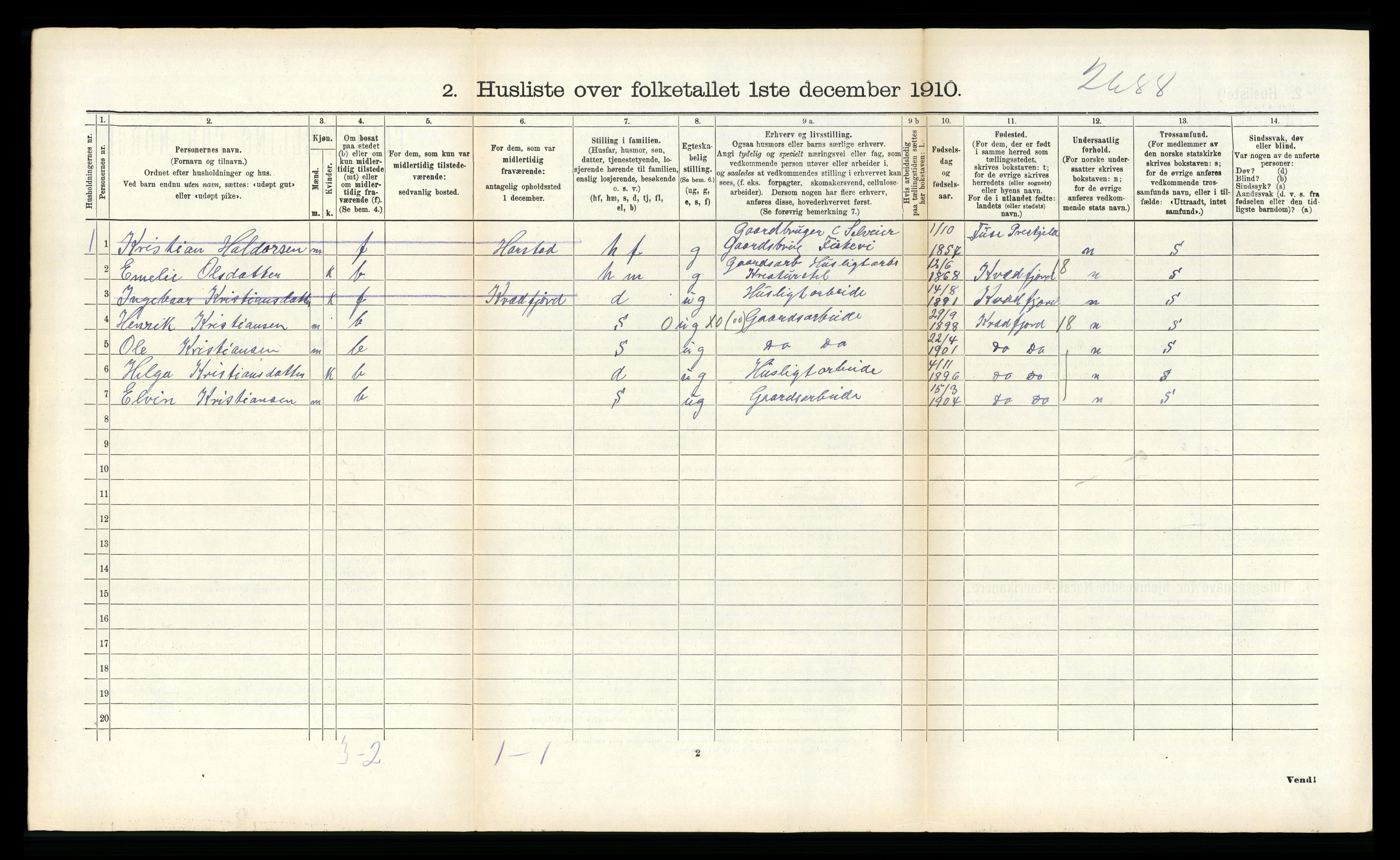 RA, 1910 census for Dverberg, 1910, p. 495