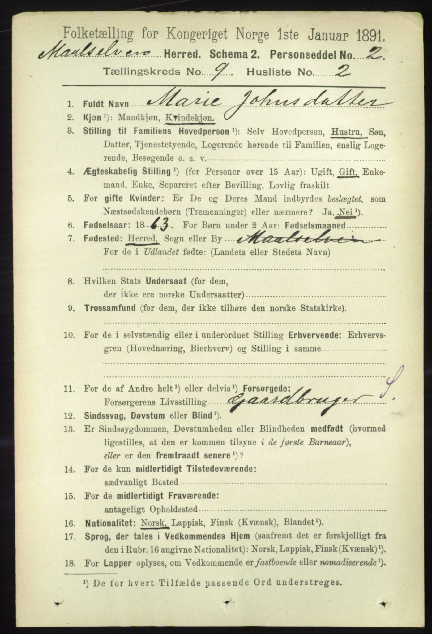 RA, 1891 census for 1924 Målselv, 1891, p. 2758
