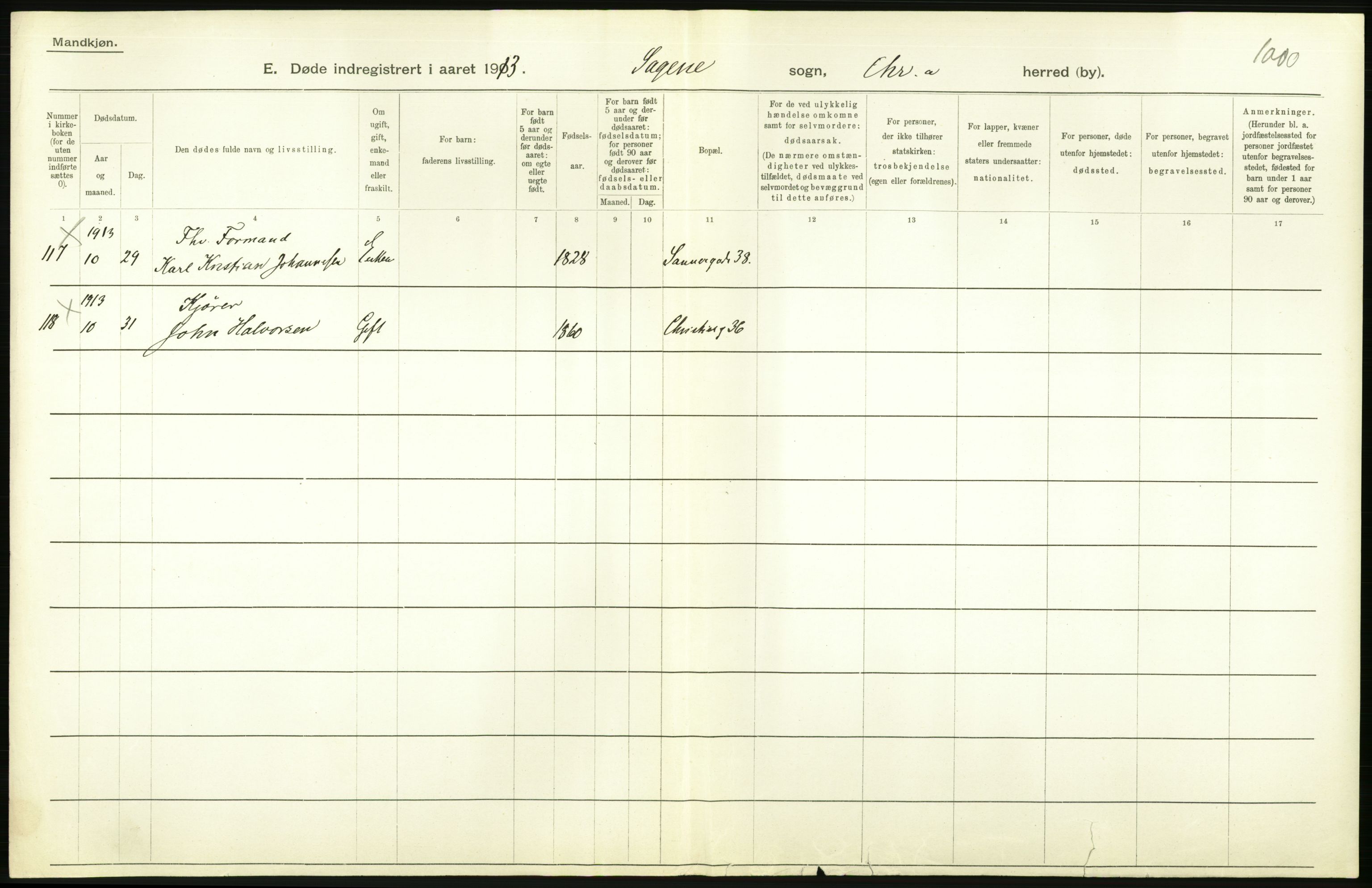 Statistisk sentralbyrå, Sosiodemografiske emner, Befolkning, AV/RA-S-2228/D/Df/Dfb/Dfbc/L0009: Kristiania: Døde., 1913, p. 204