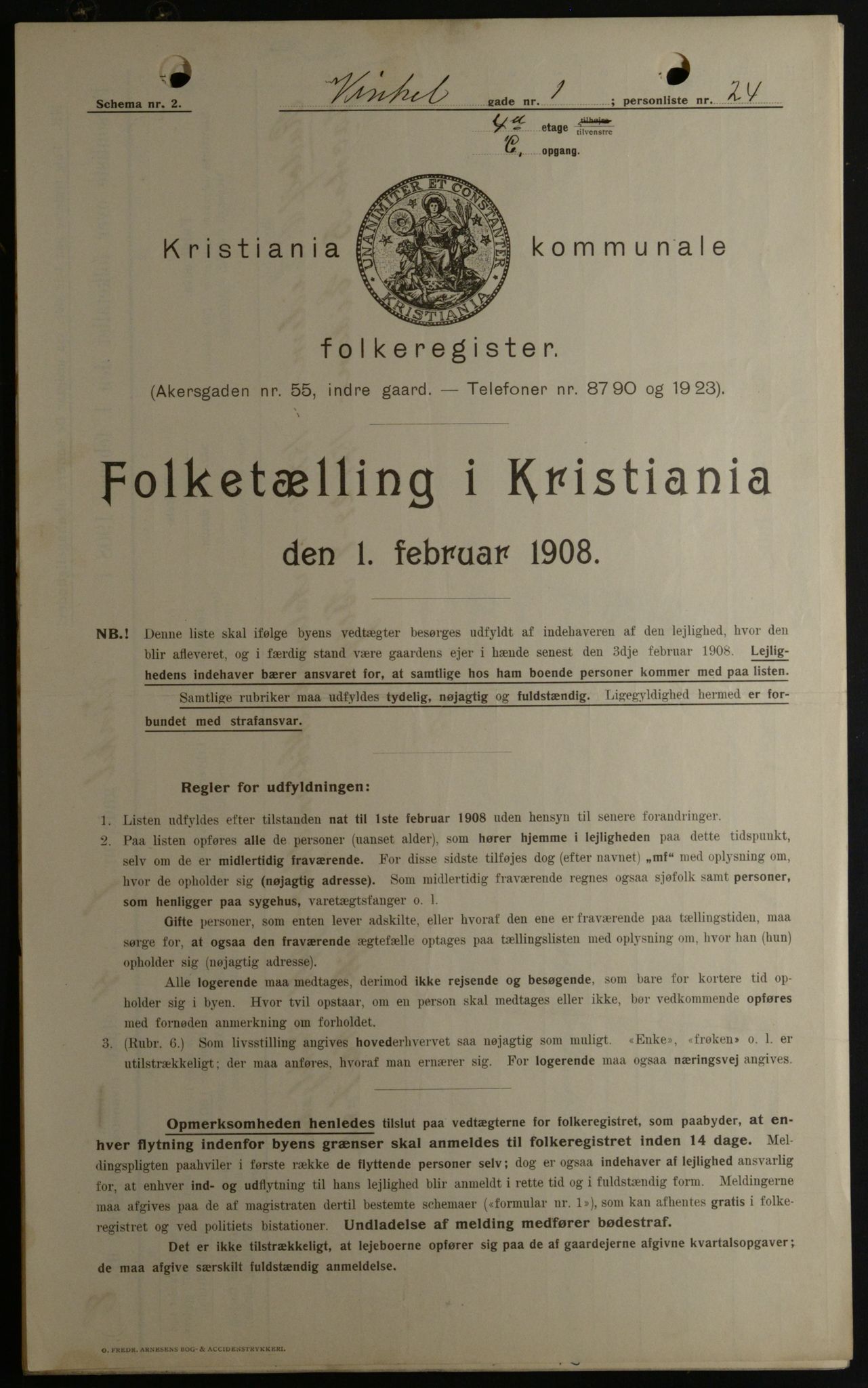 OBA, Municipal Census 1908 for Kristiania, 1908, p. 111078