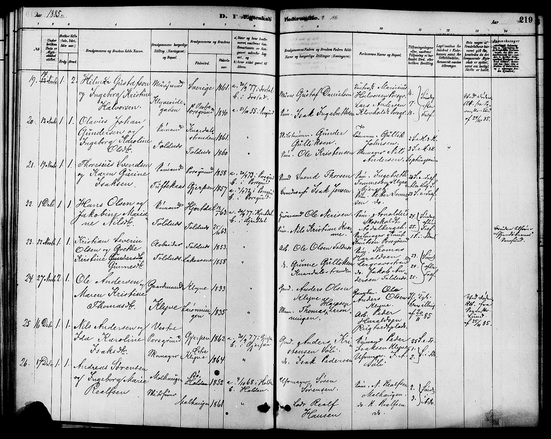 Solum kirkebøker, SAKO/A-306/F/Fa/L0009: Parish register (official) no. I 9, 1877-1887, p. 219