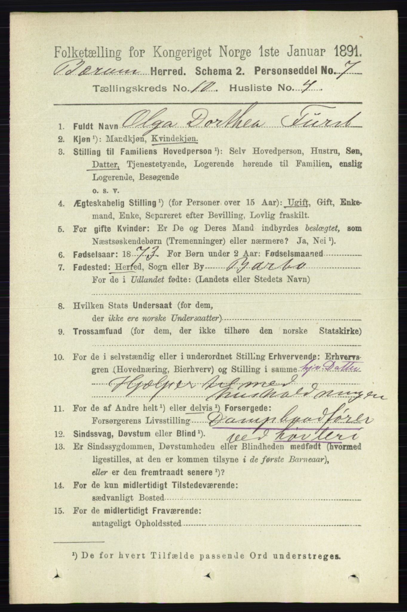 RA, 1891 census for 0219 Bærum, 1891, p. 6387