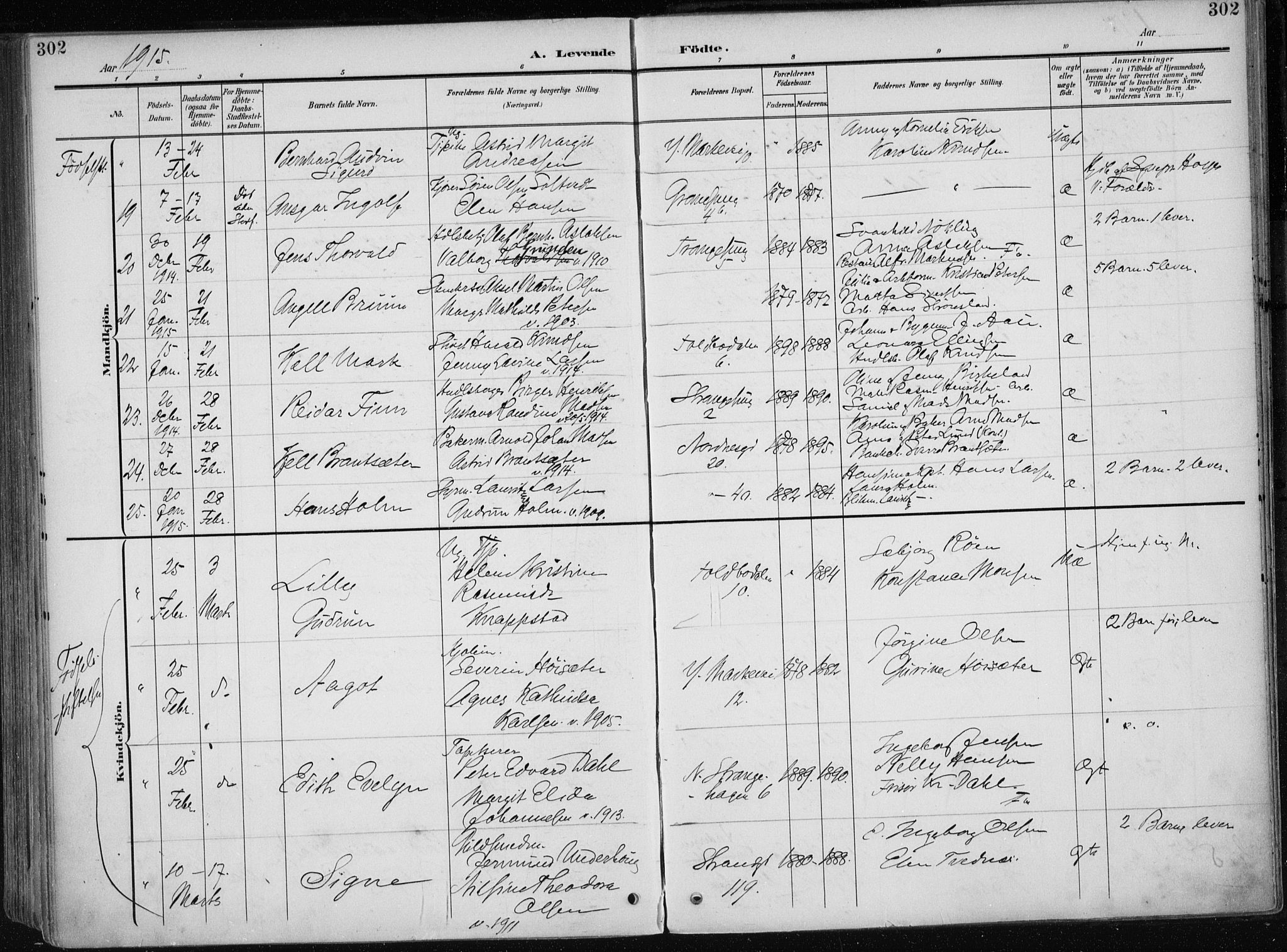 Nykirken Sokneprestembete, AV/SAB-A-77101/H/Haa/L0019: Parish register (official) no. B 7, 1904-1916, p. 302