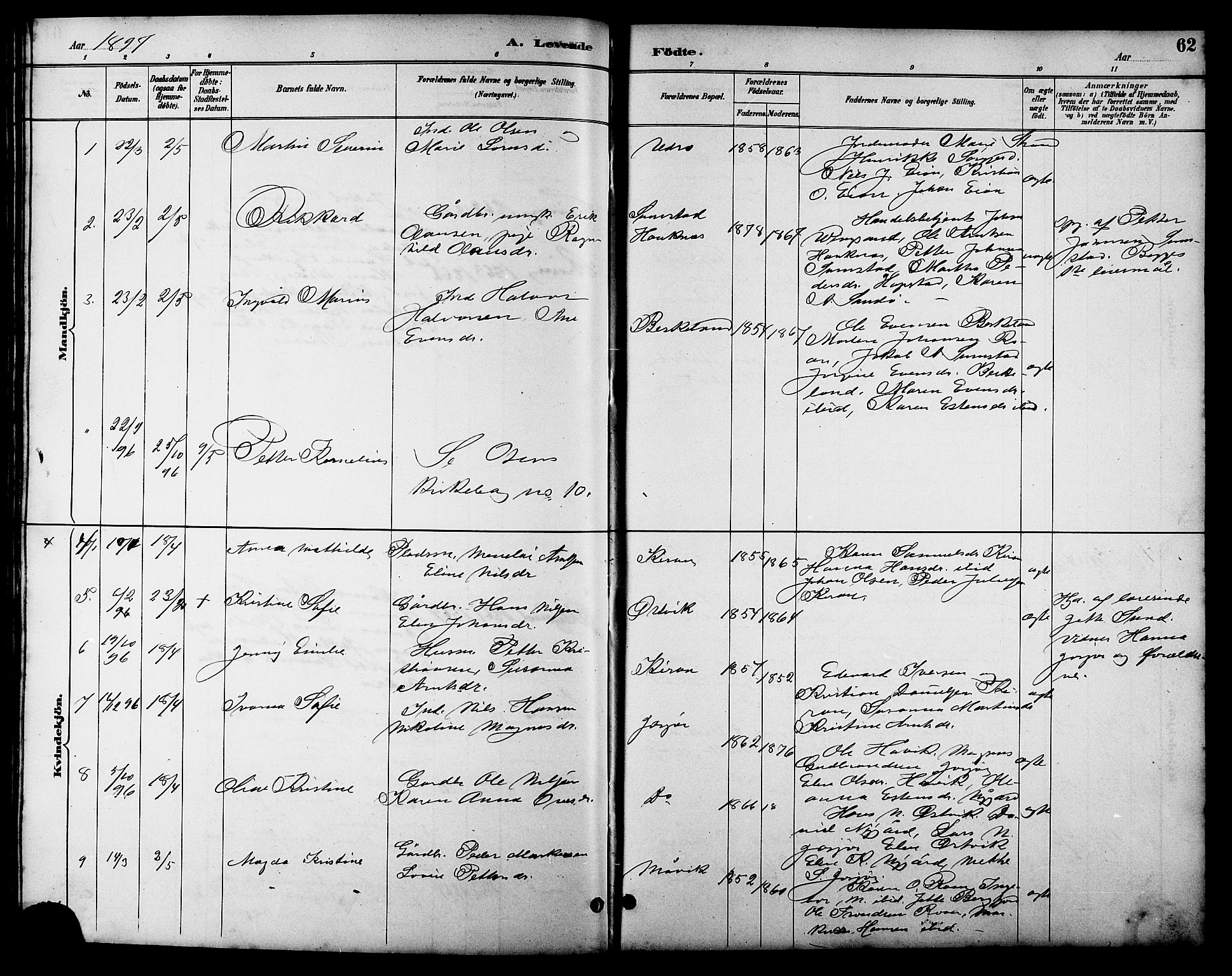 Ministerialprotokoller, klokkerbøker og fødselsregistre - Sør-Trøndelag, AV/SAT-A-1456/657/L0716: Parish register (copy) no. 657C03, 1889-1904, p. 62