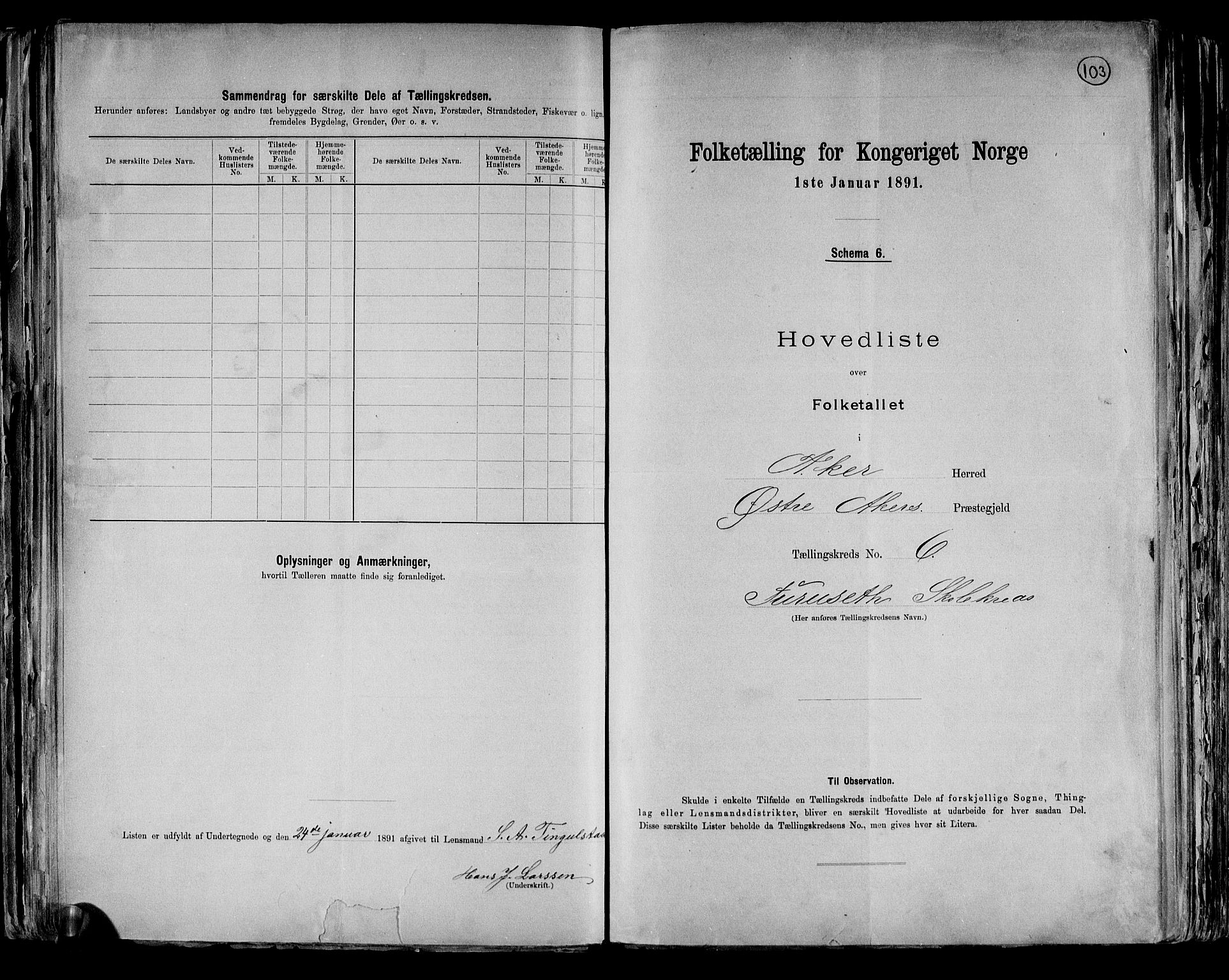 RA, 1891 census for 0218 Aker, 1891, p. 20