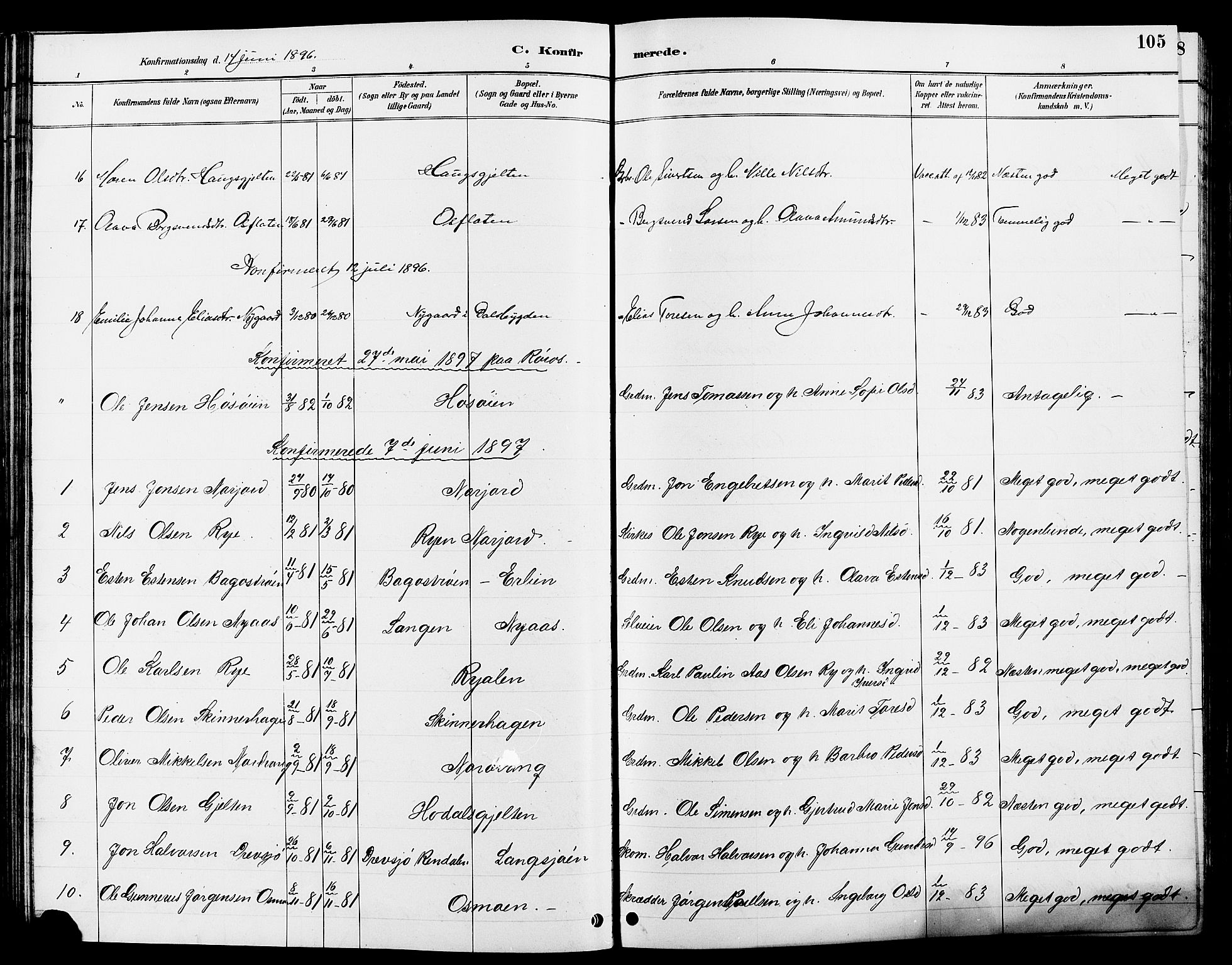 Tolga prestekontor, AV/SAH-PREST-062/L/L0008: Parish register (copy) no. 8, 1887-1912, p. 105