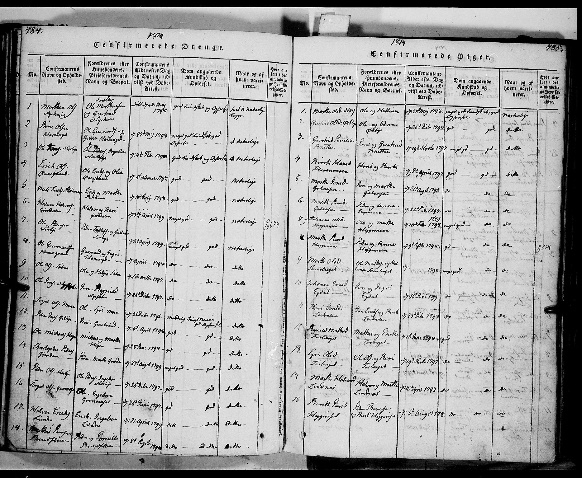 Trysil prestekontor, SAH/PREST-046/H/Ha/Haa/L0003: Parish register (official) no. 3 /1, 1814-1841, p. 484-485