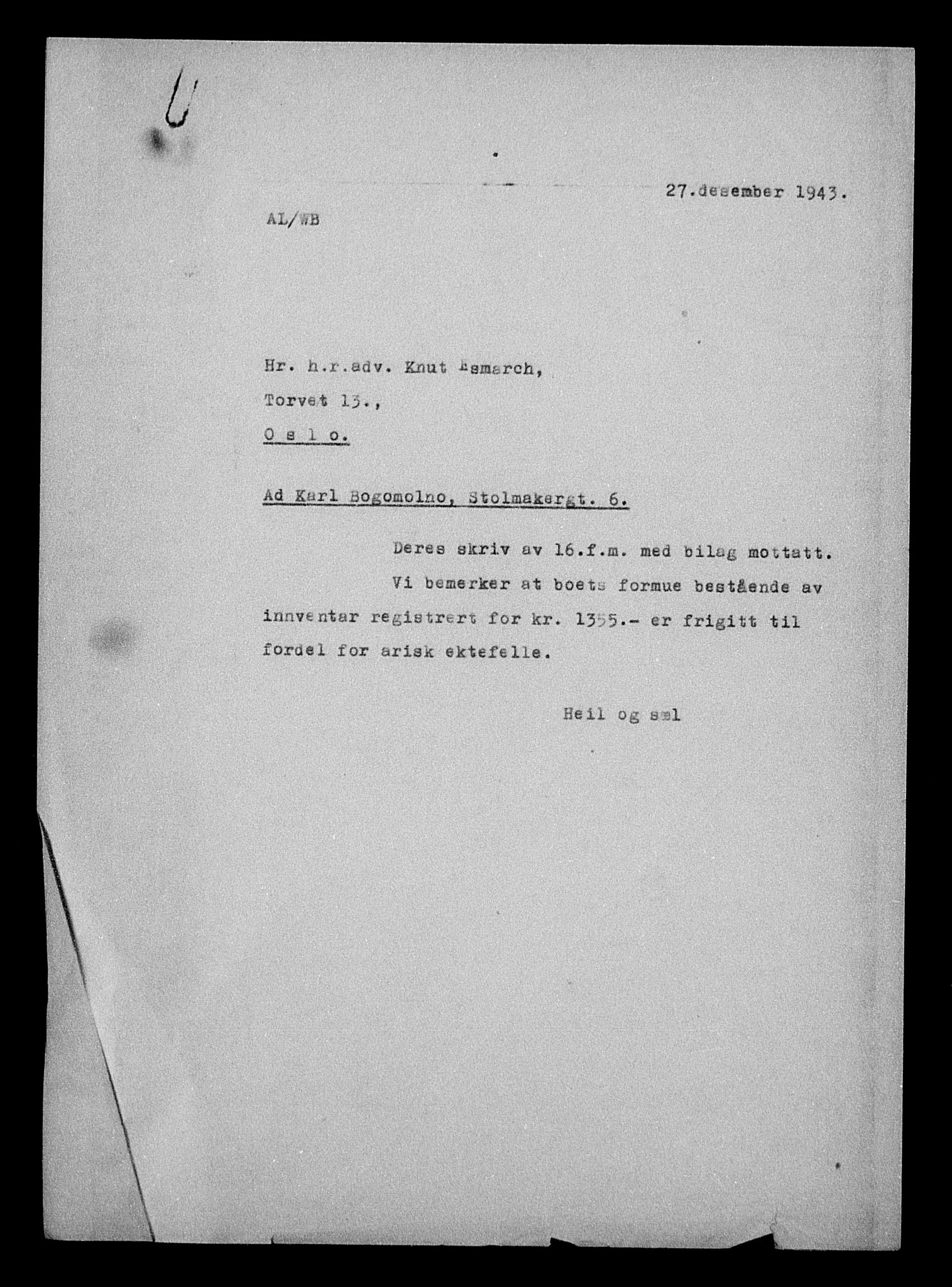 Justisdepartementet, Tilbakeføringskontoret for inndratte formuer, AV/RA-S-1564/H/Hc/Hcc/L0927: --, 1945-1947, p. 289