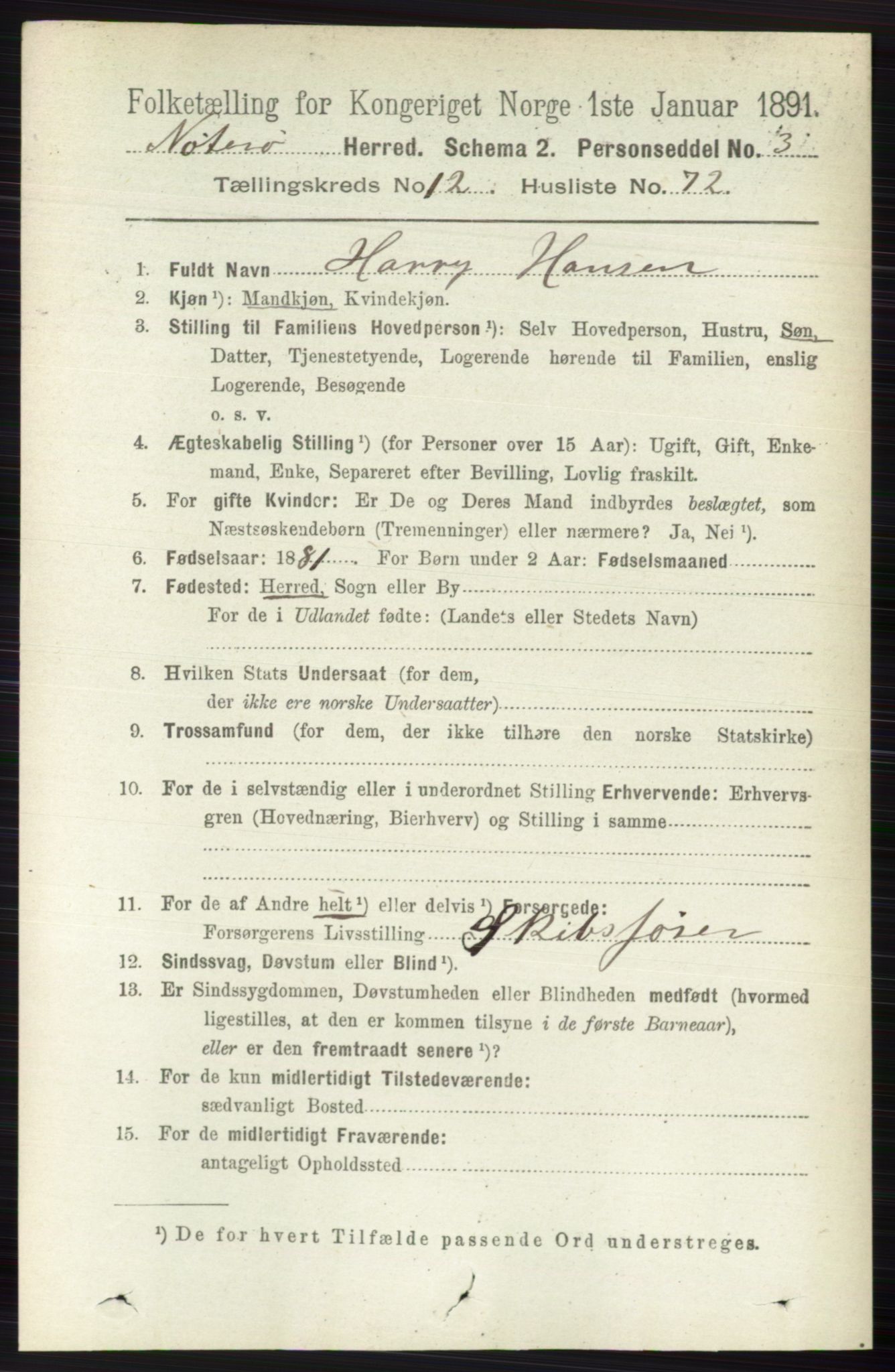 RA, 1891 census for 0722 Nøtterøy, 1891, p. 6760