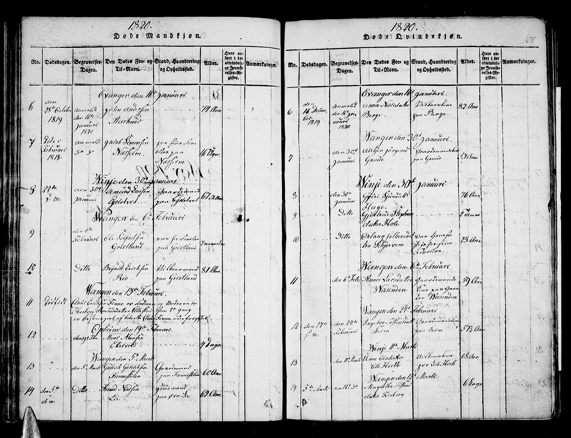 Voss sokneprestembete, AV/SAB-A-79001/H/Haa: Parish register (official) no. A 11, 1816-1827, p. 104