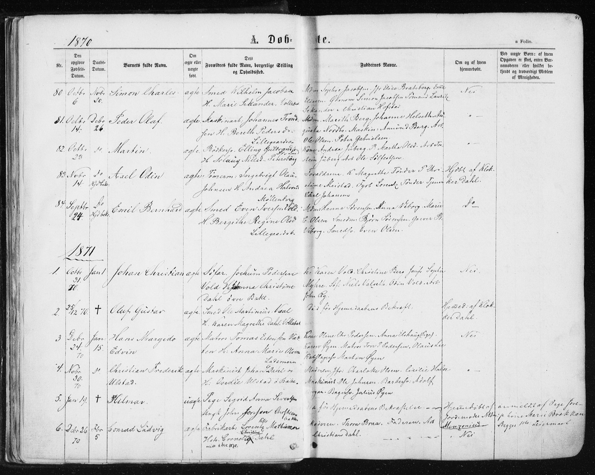 Ministerialprotokoller, klokkerbøker og fødselsregistre - Sør-Trøndelag, SAT/A-1456/604/L0186: Parish register (official) no. 604A07, 1866-1877, p. 41