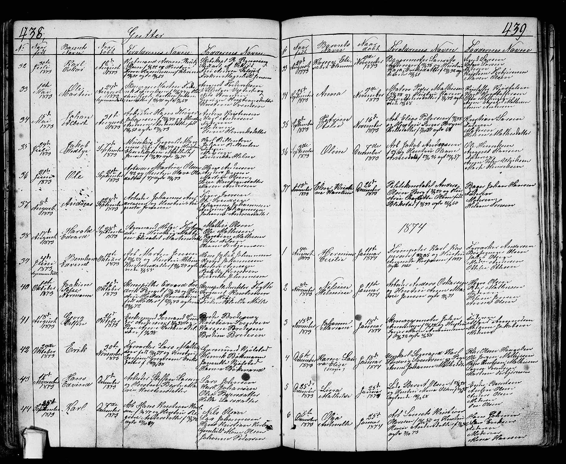 Fredrikstad prestekontor Kirkebøker, SAO/A-11082/G/Ga/L0001: Parish register (copy) no. 1, 1824-1879, p. 438-439