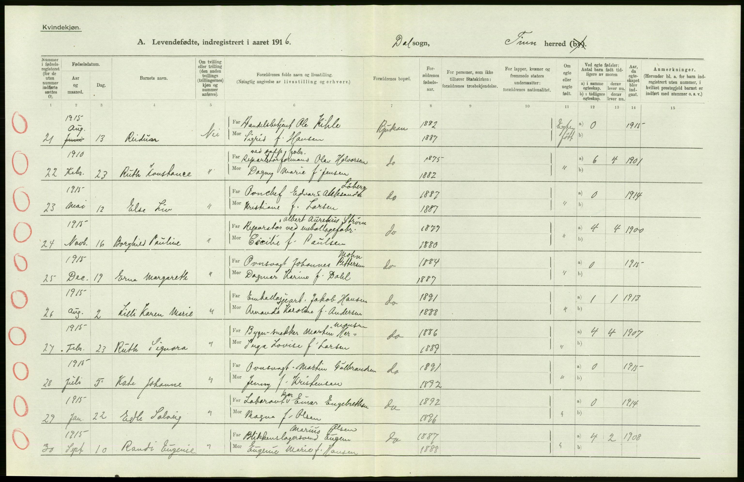 Statistisk sentralbyrå, Sosiodemografiske emner, Befolkning, RA/S-2228/D/Df/Dfb/Dfbf/L0022: Bratsberg amt: Levendefødte menn og kvinner. Bygder., 1916, p. 192