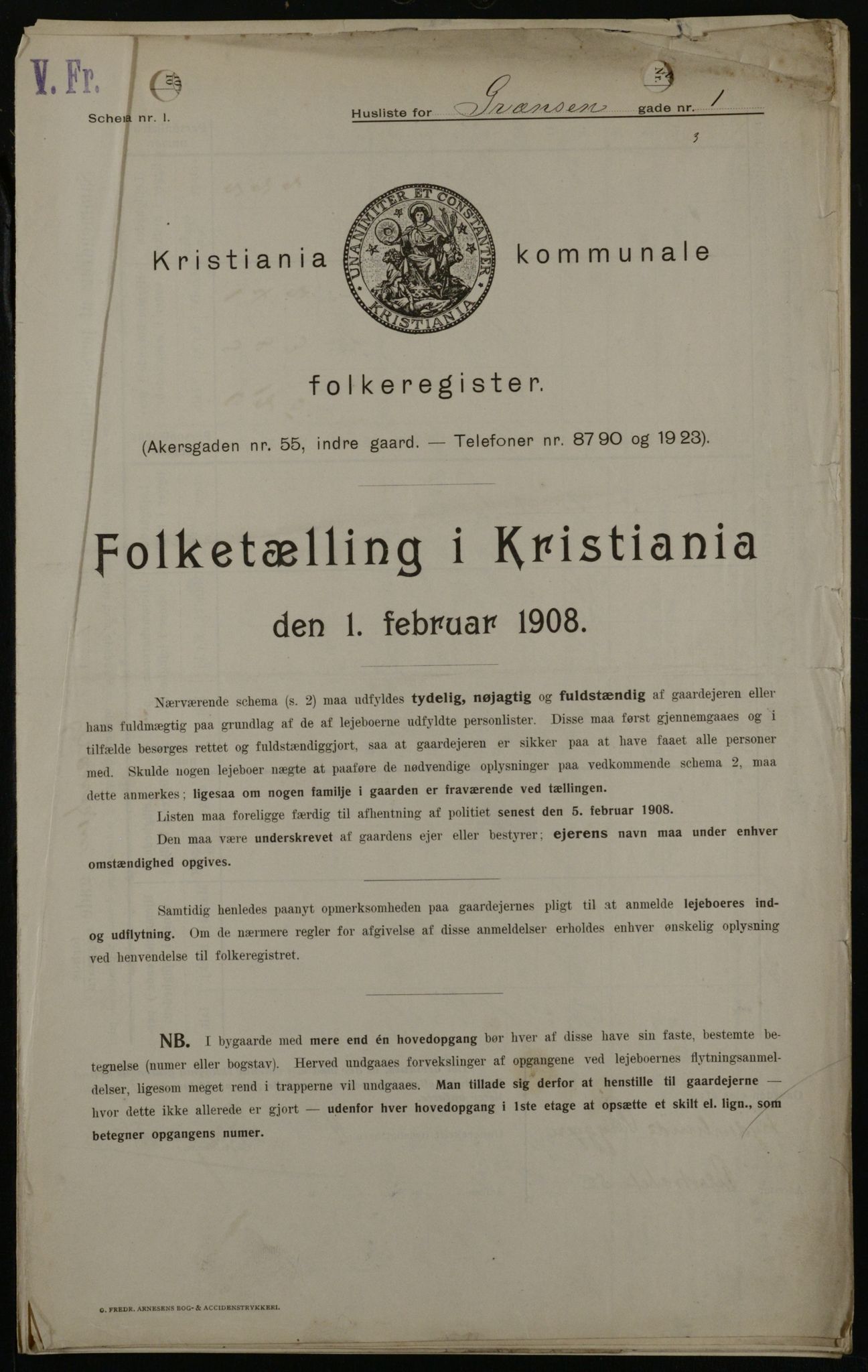 OBA, Municipal Census 1908 for Kristiania, 1908, p. 26736