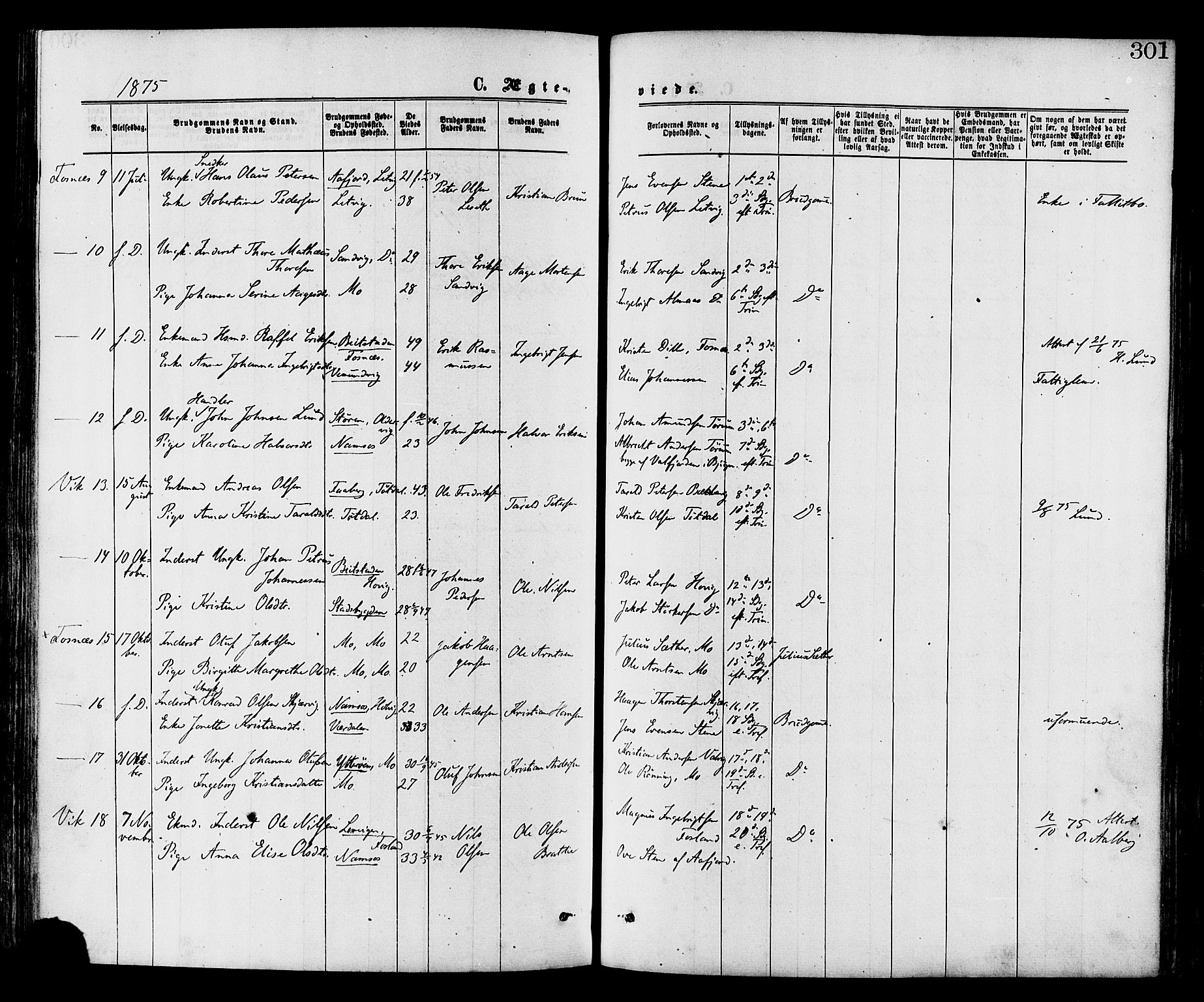 Ministerialprotokoller, klokkerbøker og fødselsregistre - Nord-Trøndelag, SAT/A-1458/773/L0616: Parish register (official) no. 773A07, 1870-1887, p. 301