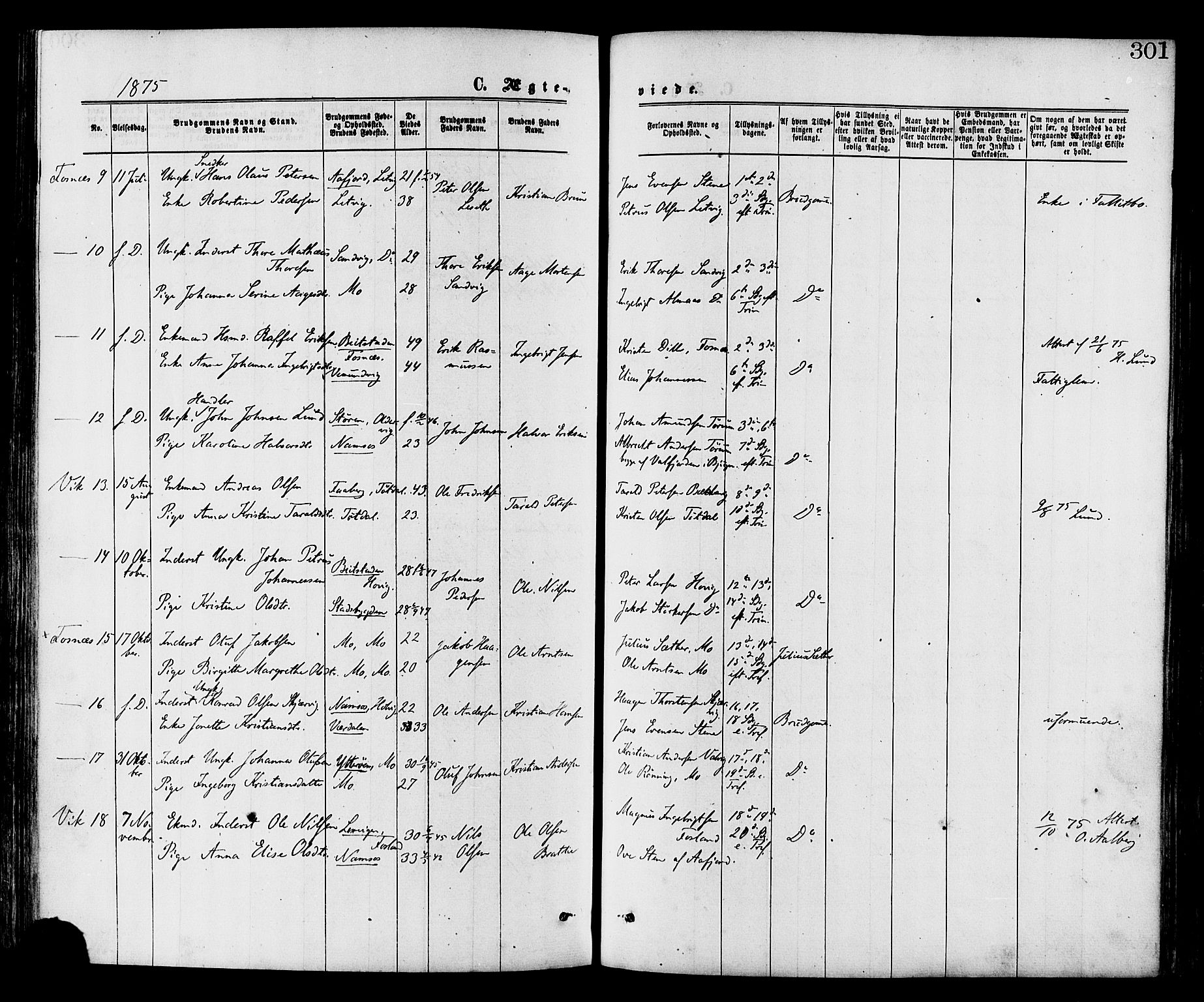 Ministerialprotokoller, klokkerbøker og fødselsregistre - Nord-Trøndelag, AV/SAT-A-1458/773/L0616: Parish register (official) no. 773A07, 1870-1887, p. 301