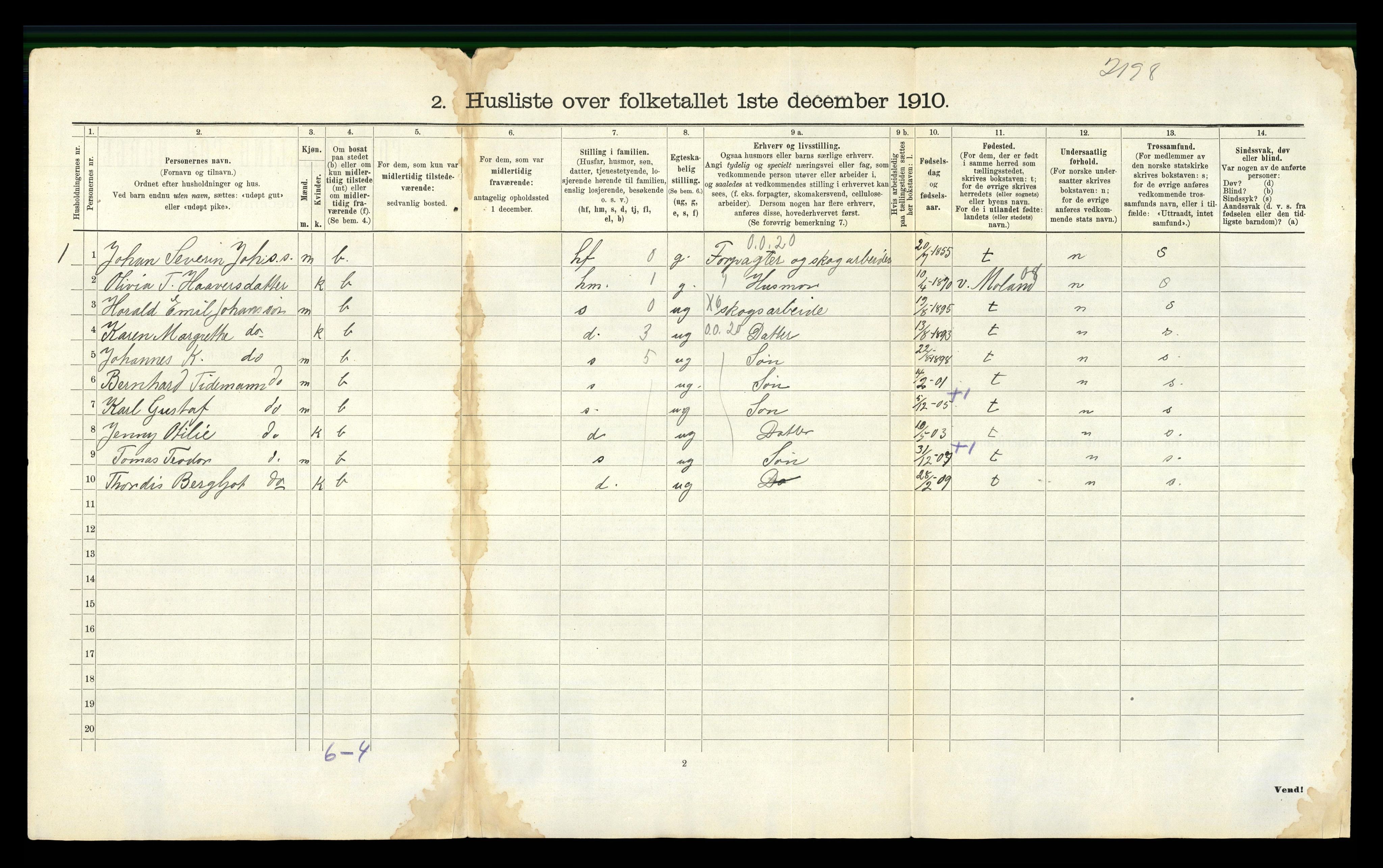 RA, 1910 census for Høvåg, 1910, p. 38