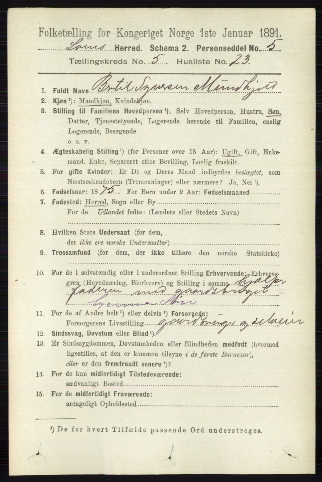 RA, 1891 census for 0514 Lom, 1891, p. 1976