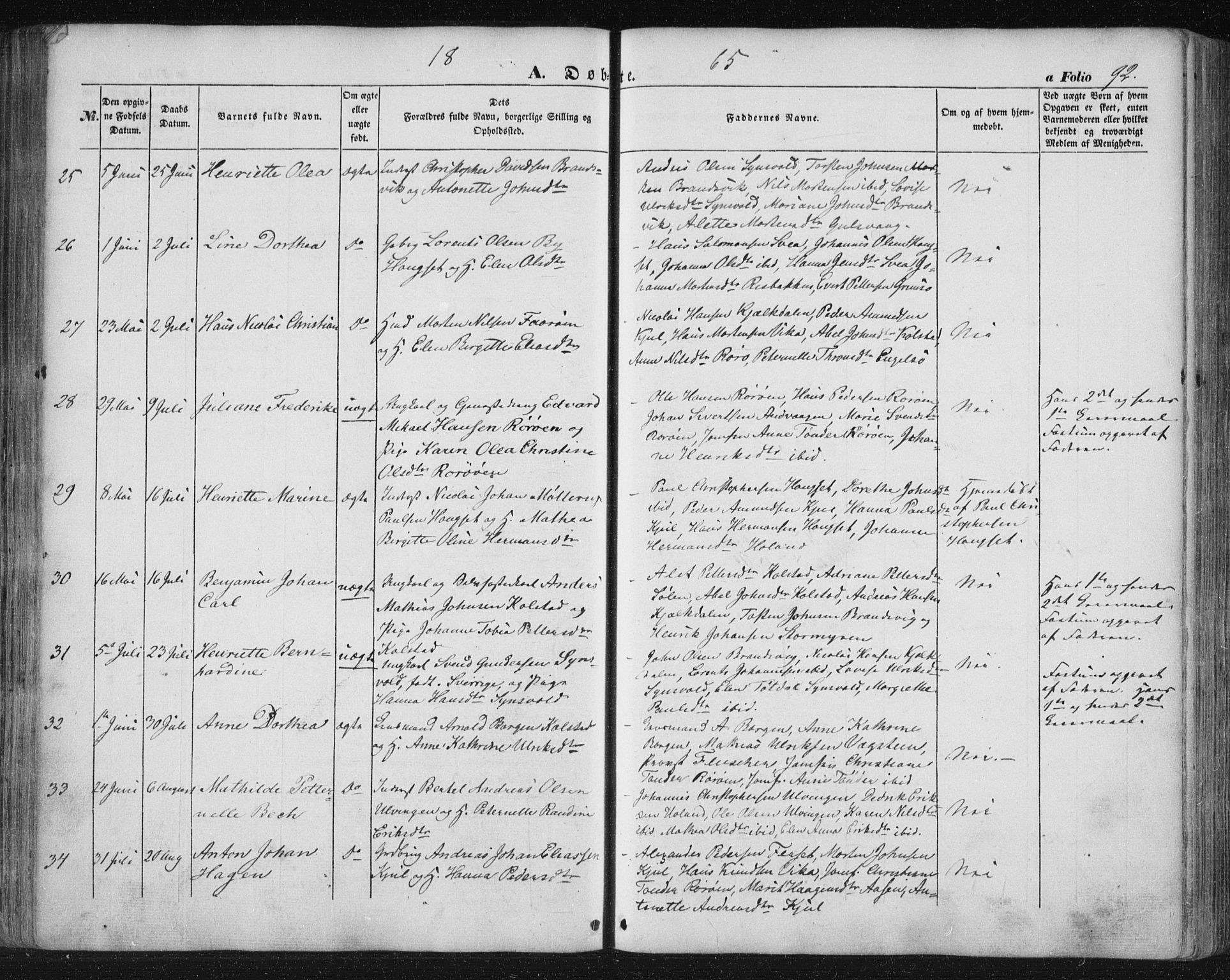 Ministerialprotokoller, klokkerbøker og fødselsregistre - Nordland, AV/SAT-A-1459/816/L0240: Parish register (official) no. 816A06, 1846-1870, p. 92