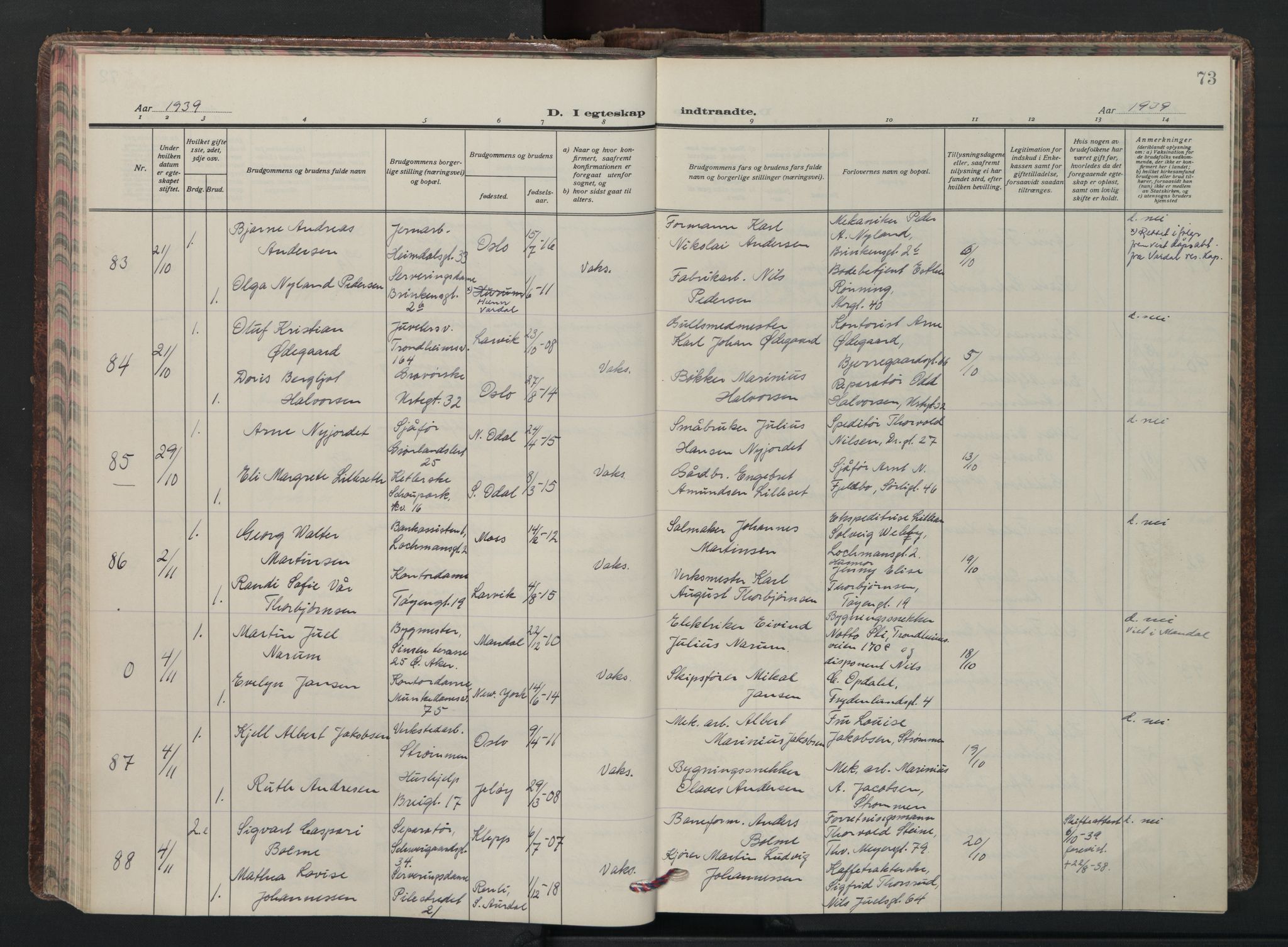 Grønland prestekontor Kirkebøker, AV/SAO-A-10848/F/Fa/L0020: Parish register (official) no. 20, 1935-1946, p. 73