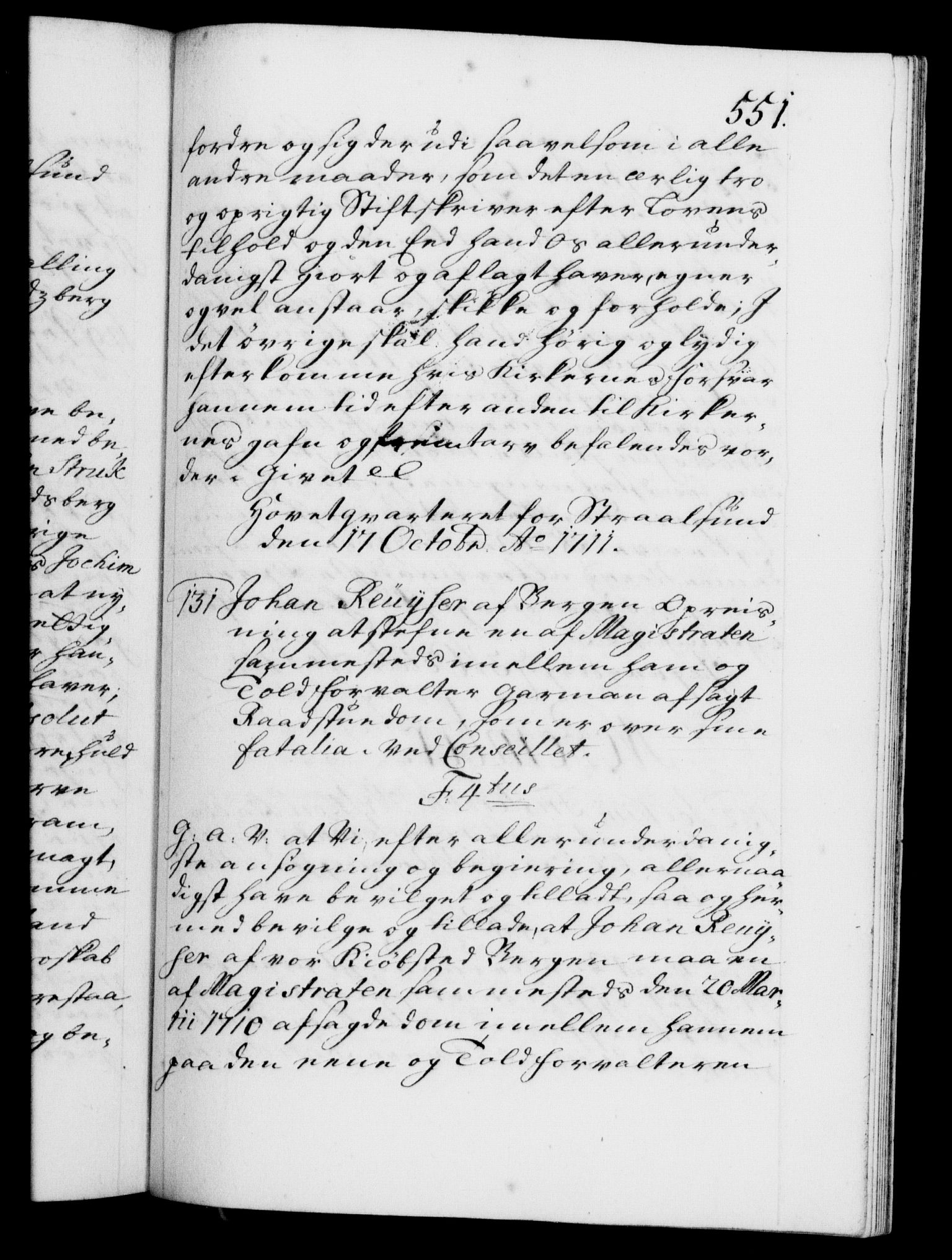 Danske Kanselli 1572-1799, RA/EA-3023/F/Fc/Fca/Fcaa/L0020: Norske registre, 1708-1711, p. 551a