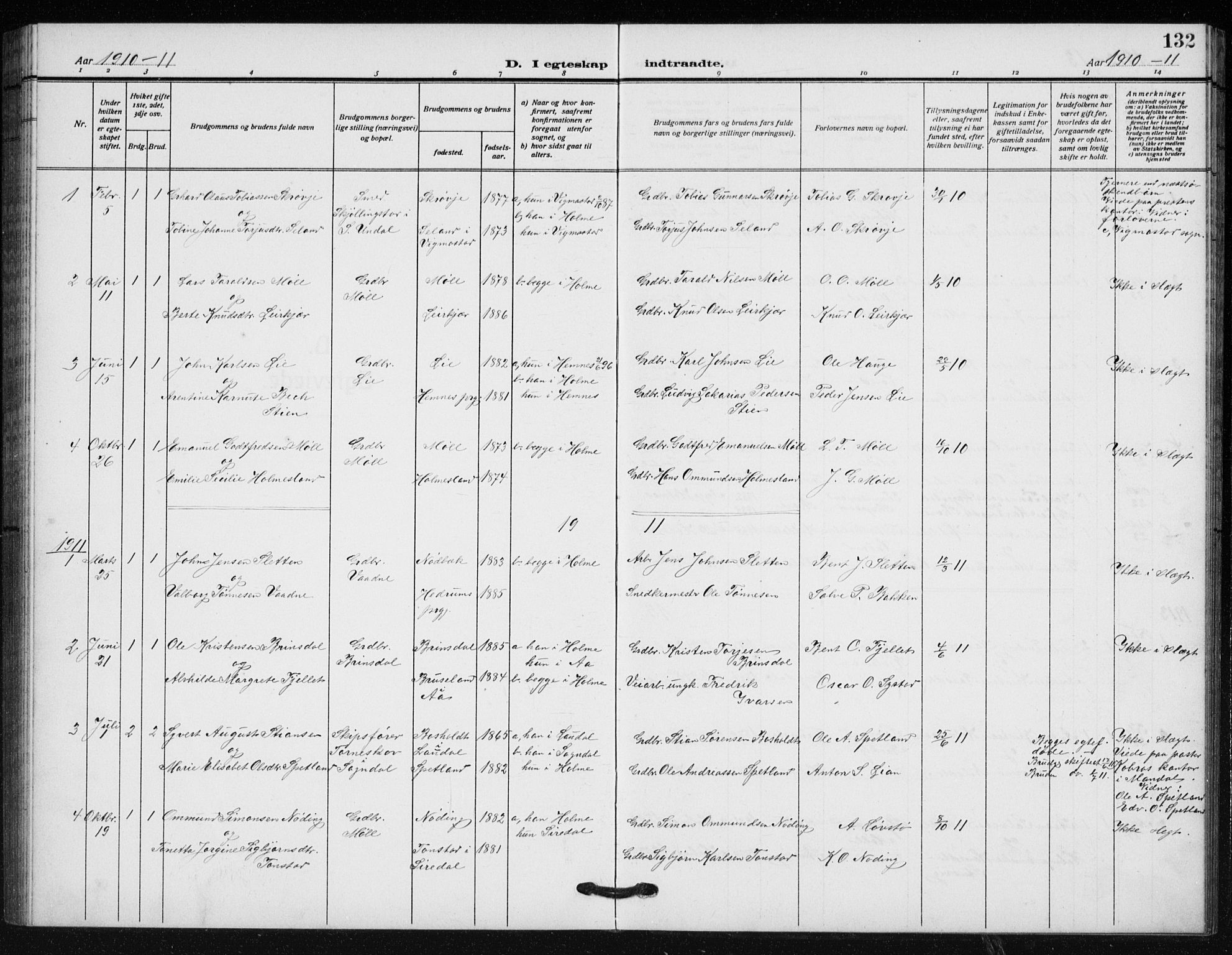 Holum sokneprestkontor, SAK/1111-0022/F/Fb/Fba/L0006: Parish register (copy) no. B 6, 1910-1936, p. 132