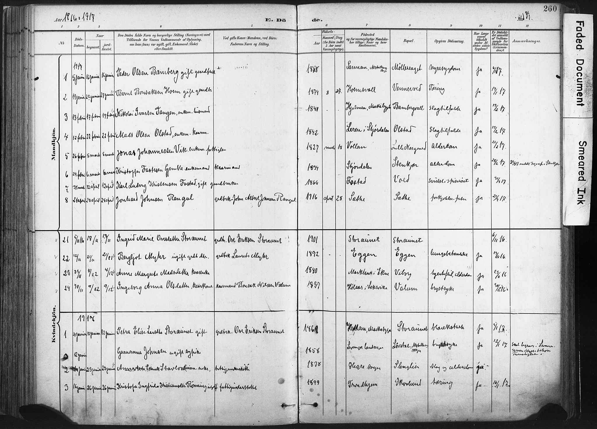 Ministerialprotokoller, klokkerbøker og fødselsregistre - Nord-Trøndelag, AV/SAT-A-1458/717/L0162: Parish register (official) no. 717A12, 1898-1923, p. 260