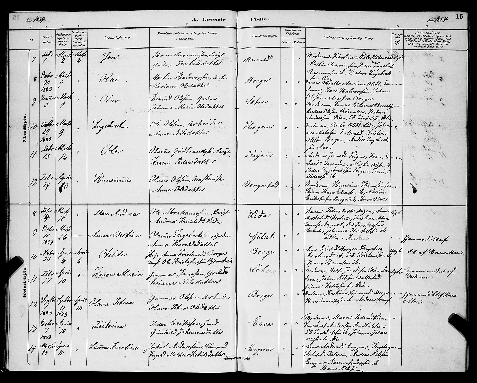 Gjerpen kirkebøker, SAKO/A-265/G/Ga/L0002: Parish register (copy) no. I 2, 1883-1900, p. 15