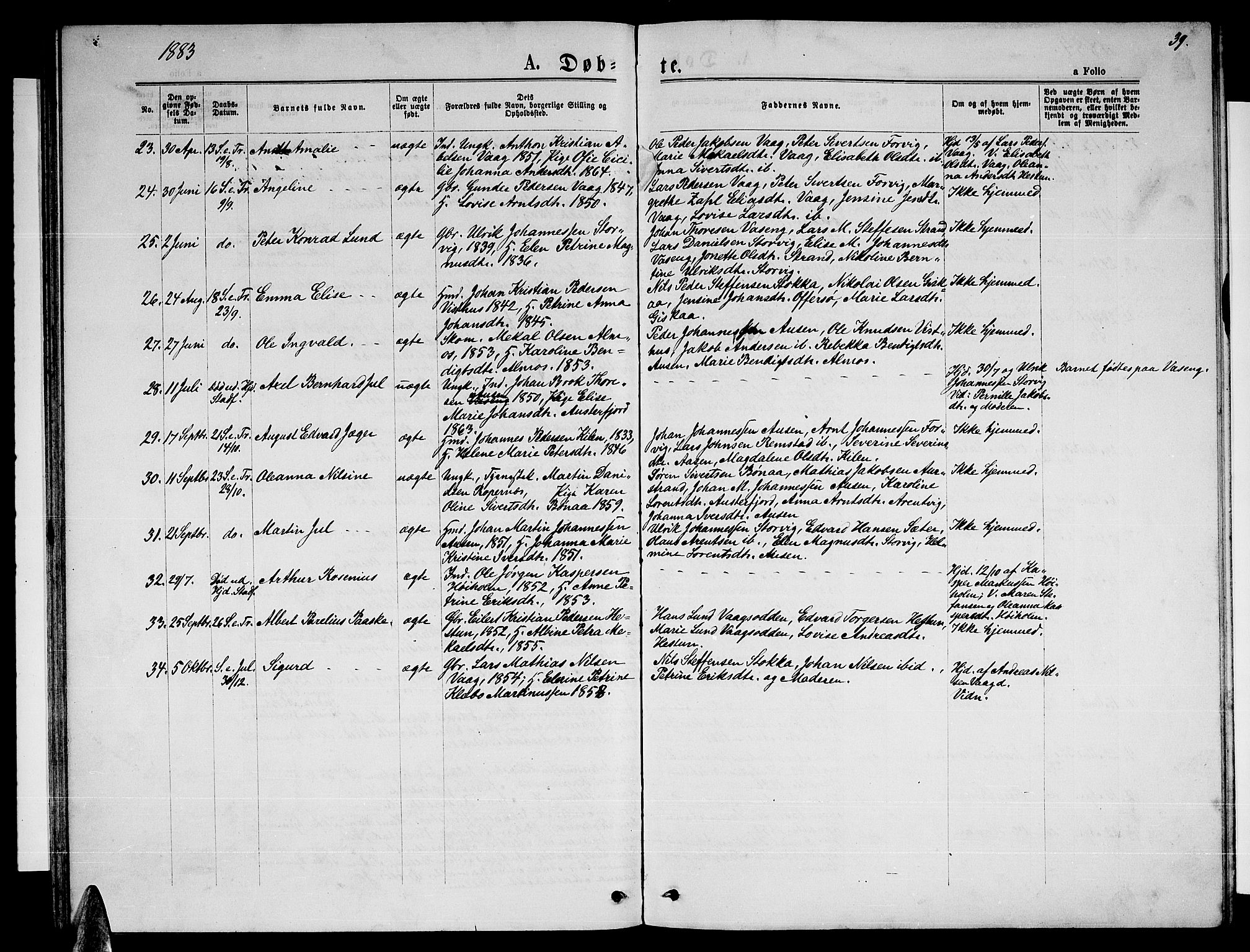 Ministerialprotokoller, klokkerbøker og fødselsregistre - Nordland, SAT/A-1459/819/L0276: Parish register (copy) no. 819C02, 1869-1887, p. 39