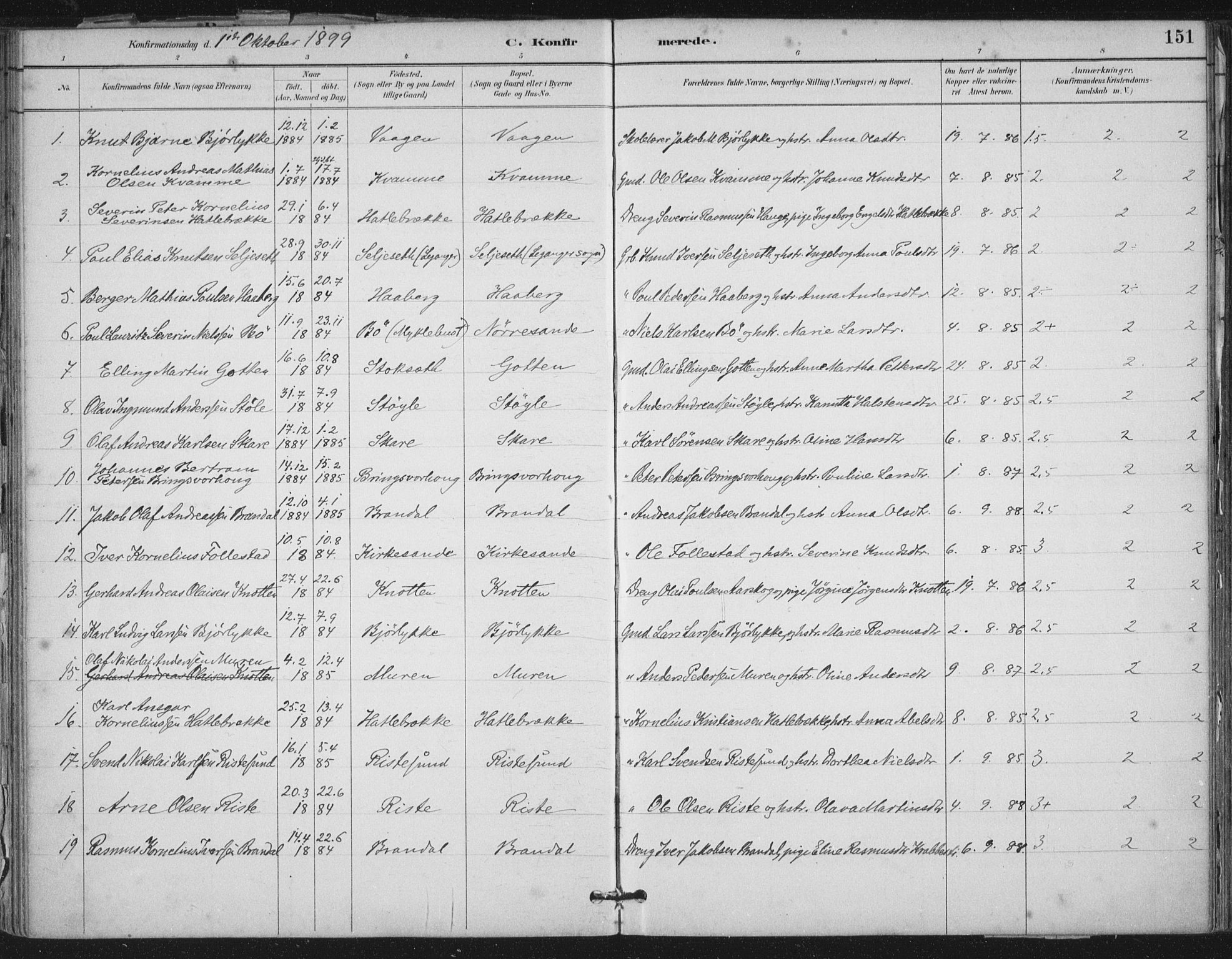 Ministerialprotokoller, klokkerbøker og fødselsregistre - Møre og Romsdal, AV/SAT-A-1454/503/L0037: Parish register (official) no. 503A05, 1884-1900, p. 151