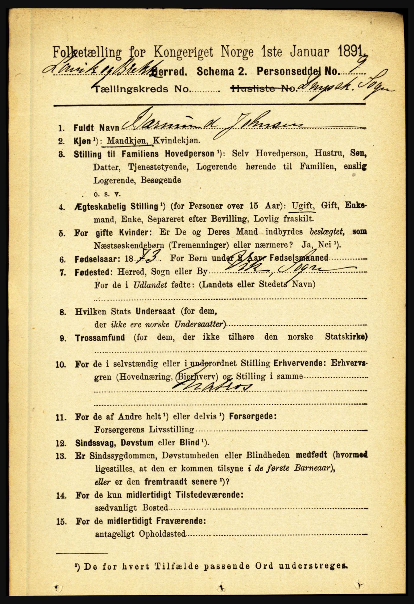 RA, 1891 census for 1415 Lavik og Brekke, 1891, p. 2686