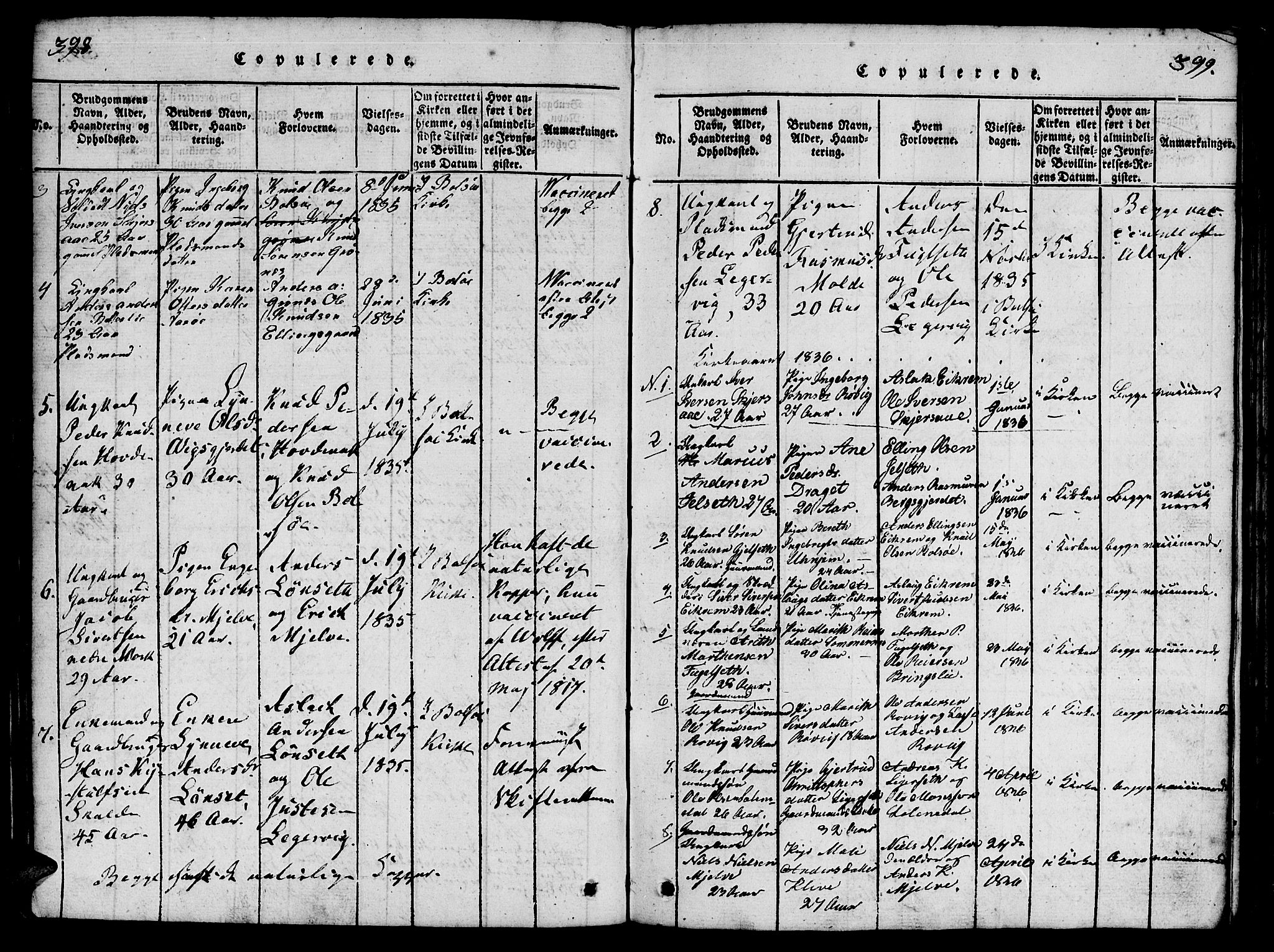 Ministerialprotokoller, klokkerbøker og fødselsregistre - Møre og Romsdal, SAT/A-1454/555/L0652: Parish register (official) no. 555A03, 1817-1843, p. 398-399