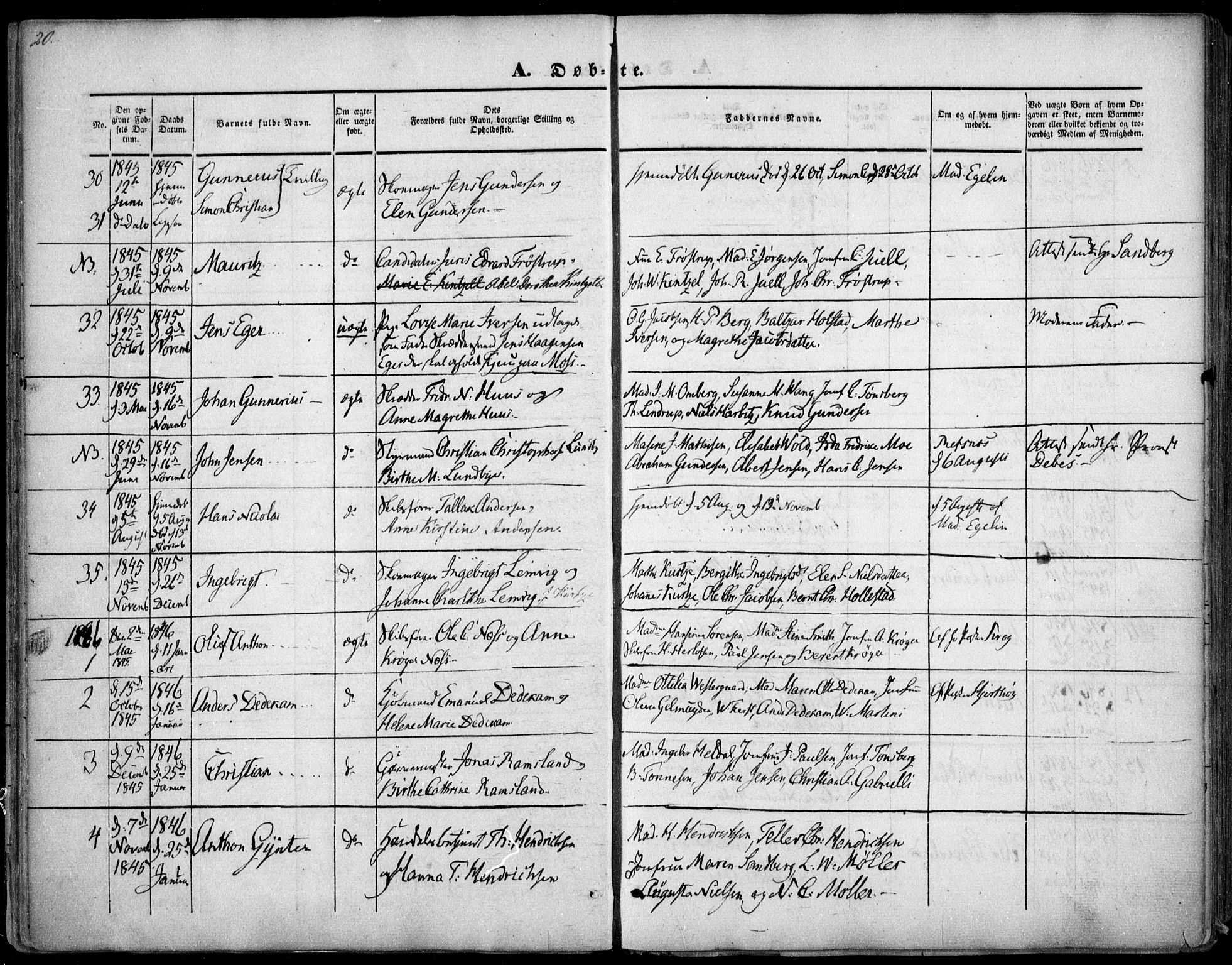 Arendal sokneprestkontor, Trefoldighet, SAK/1111-0040/F/Fa/L0005: Parish register (official) no. A 5, 1838-1854, p. 20