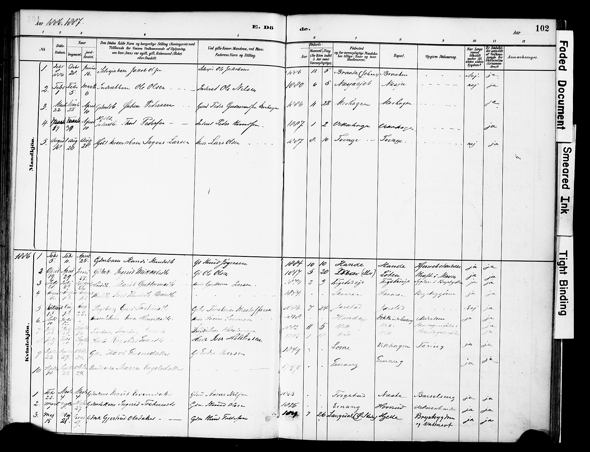 Vestre Slidre prestekontor, SAH/PREST-136/H/Ha/Haa/L0004: Parish register (official) no. 4, 1881-1911, p. 102