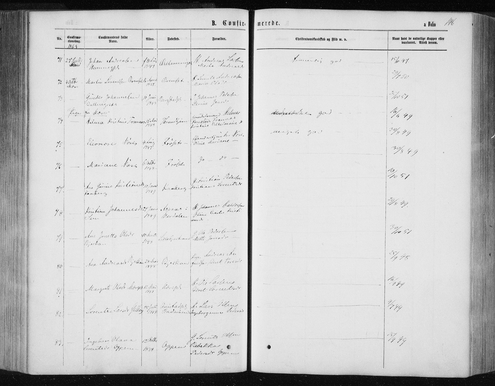 Ministerialprotokoller, klokkerbøker og fødselsregistre - Nord-Trøndelag, SAT/A-1458/735/L0345: Parish register (official) no. 735A08 /1, 1863-1872, p. 146