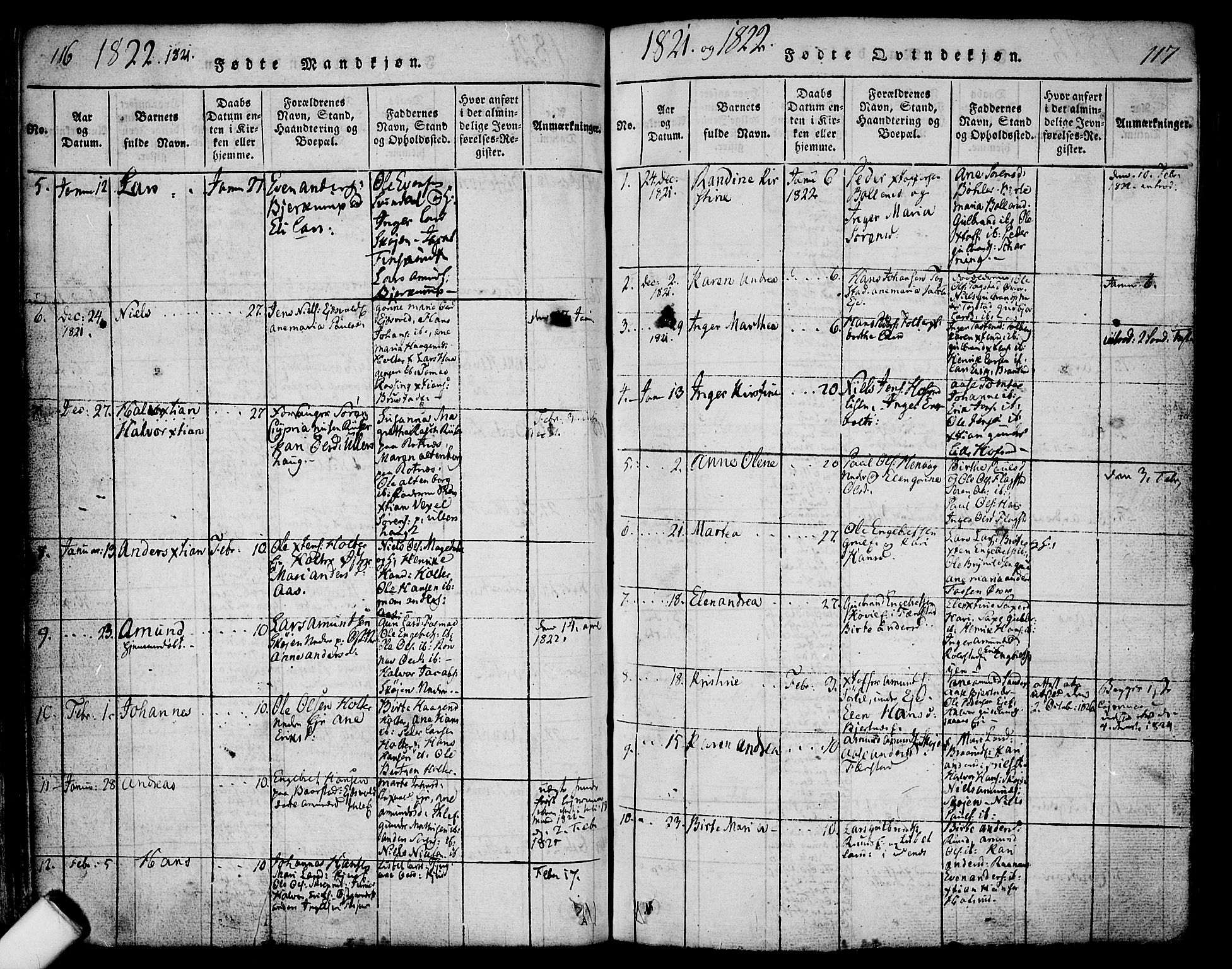 Nes prestekontor Kirkebøker, SAO/A-10410/F/Fa/L0005: Parish register (official) no. I 5, 1815-1835, p. 116-117